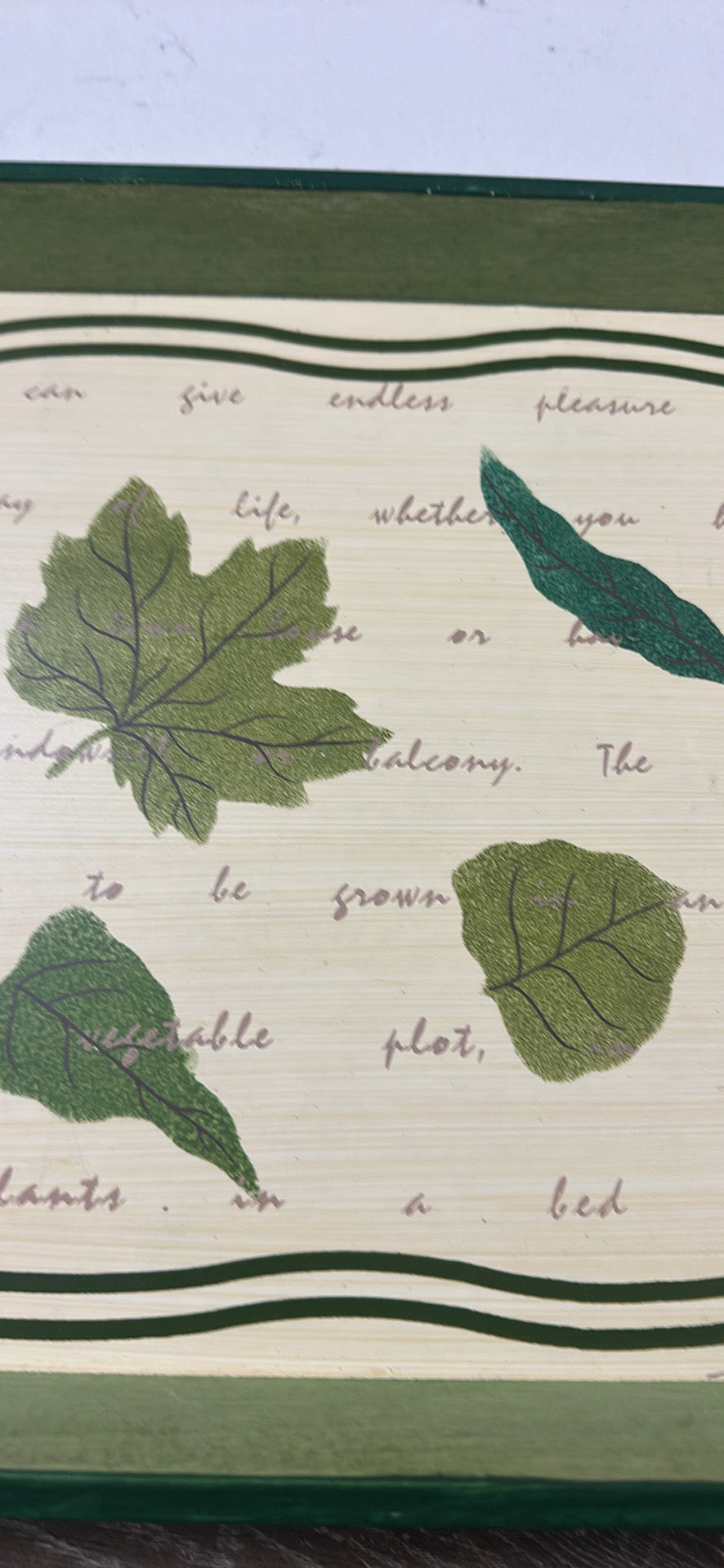 Green Herb Serving Tray Botanical Leaf Wooden Tray Farmhouse Kitchen Decor Cottagecore Display Tray