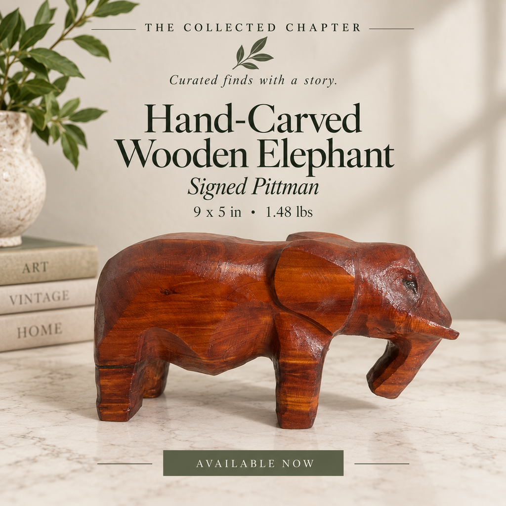 Vintage Hand-Carved Wooden Elephant Figurine – Signed Pittman – 9"