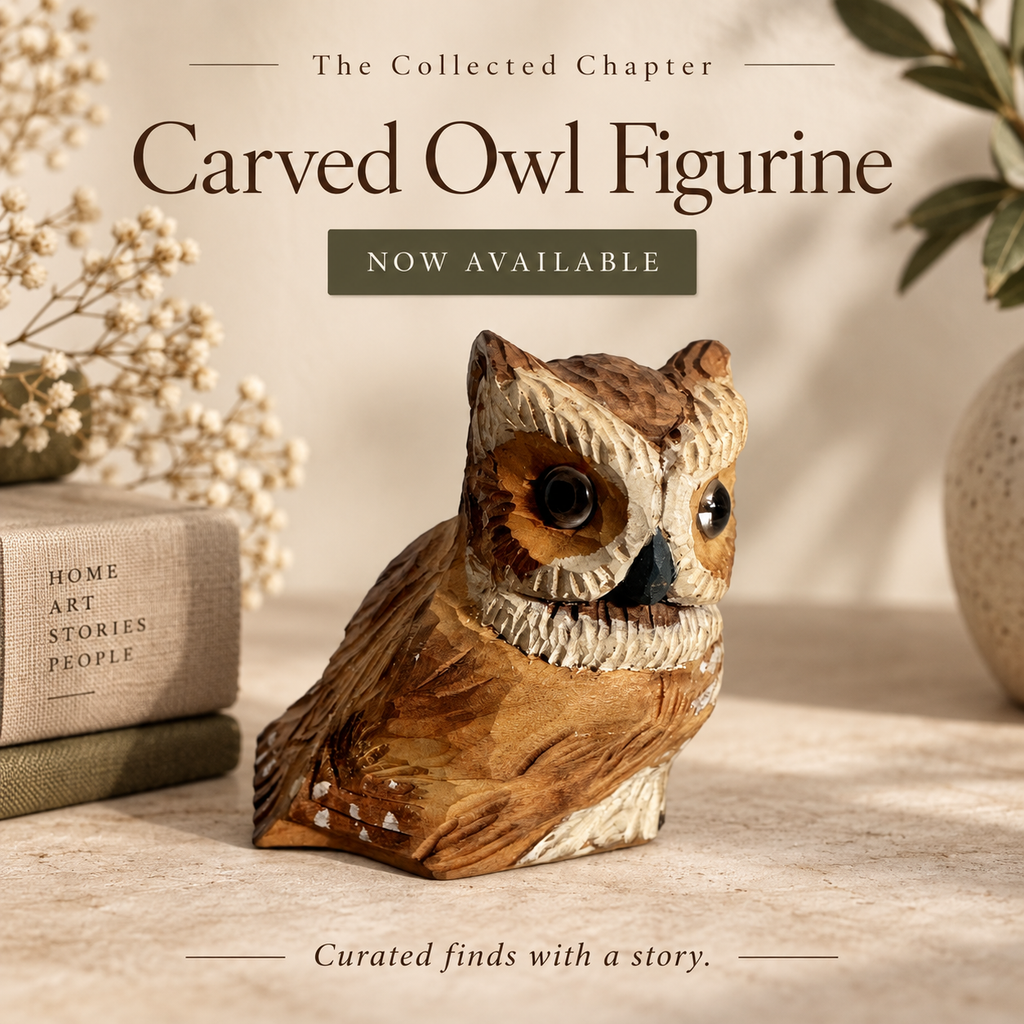 Vintage Hand-Carved Wooden Owl Figurine – 3"