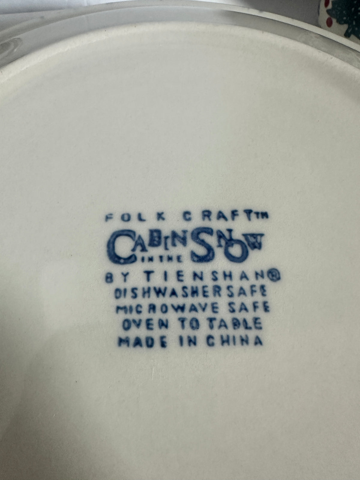 Vintage Tienshan Folk Craft Cabin Snow Dinner Plates & Mugs – Set of 4 – 8 Pieces – Christmas Spongeware