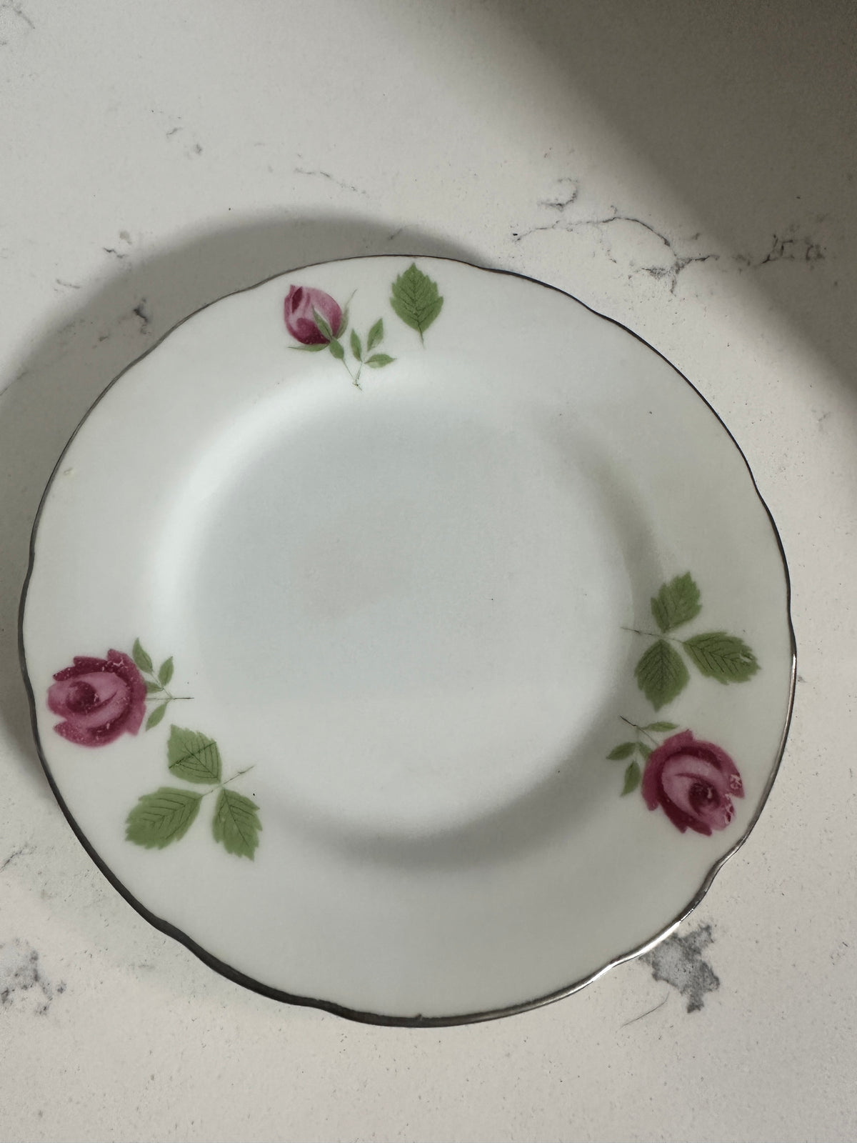 Vintage Fine China Japan Pink Rose Cups & Saucers – Set of 4 – Silver Trim – 8 Pieces