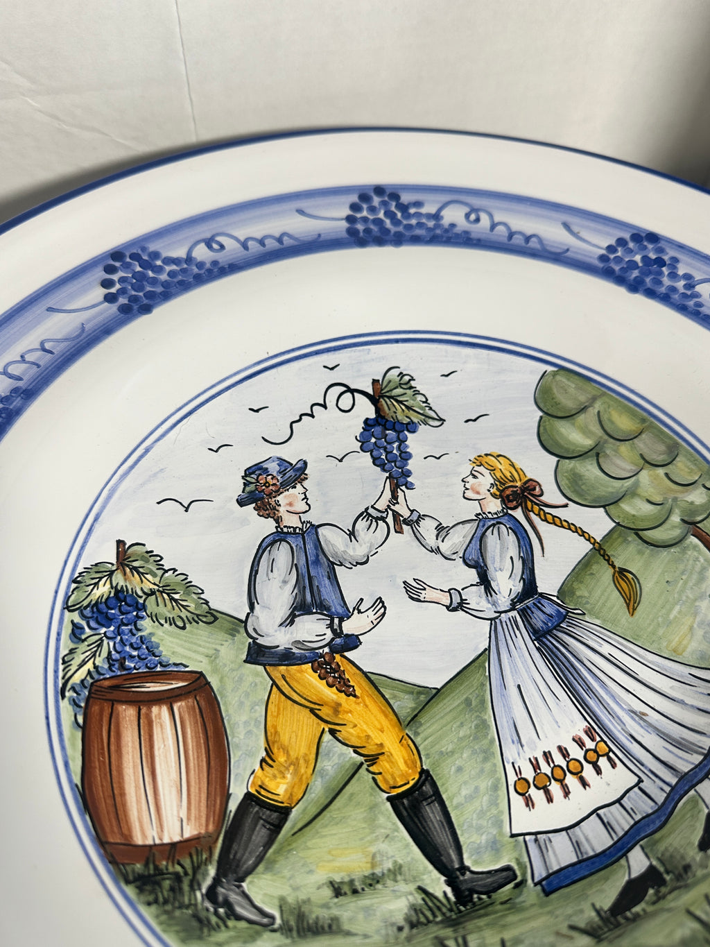 Vintage Hand-Painted Hungarian Folk Art Wall Platter – Szentendre Hungary – Grape Harvest Scene – 13"