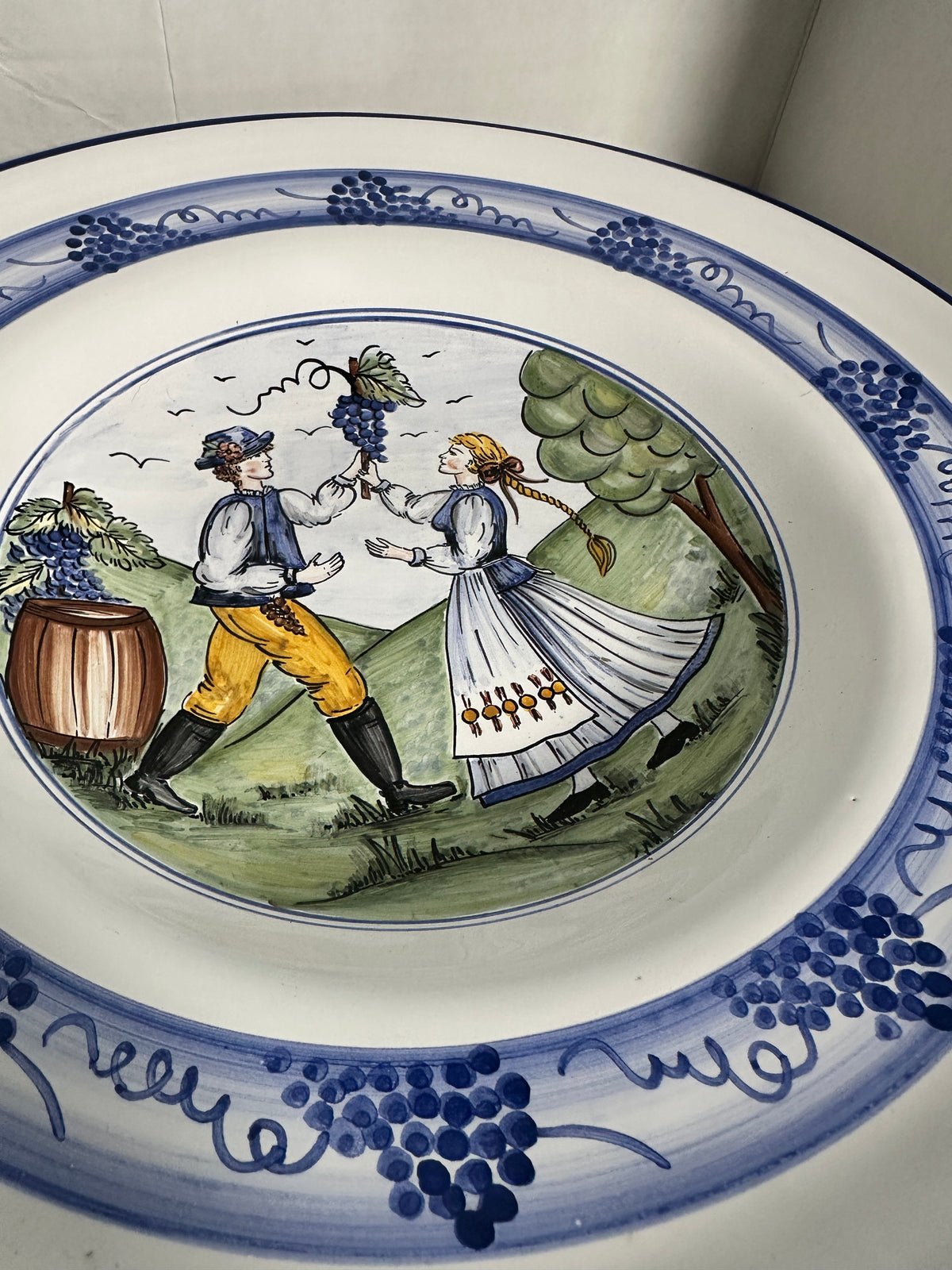 Vintage Hand-Painted Hungarian Folk Art Wall Platter – Szentendre Hungary – Grape Harvest Scene – 13"