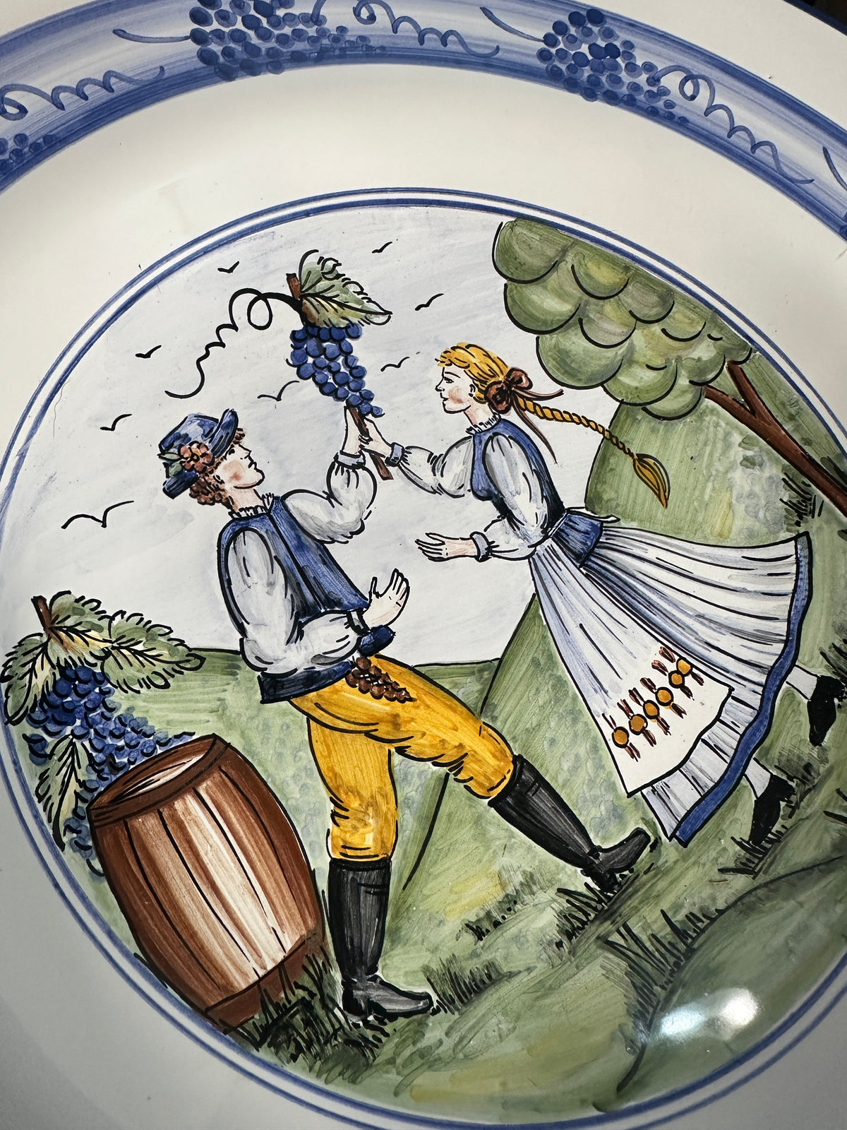Vintage Hand-Painted Hungarian Folk Art Wall Platter – Szentendre Hungary – Grape Harvest Scene – 13"