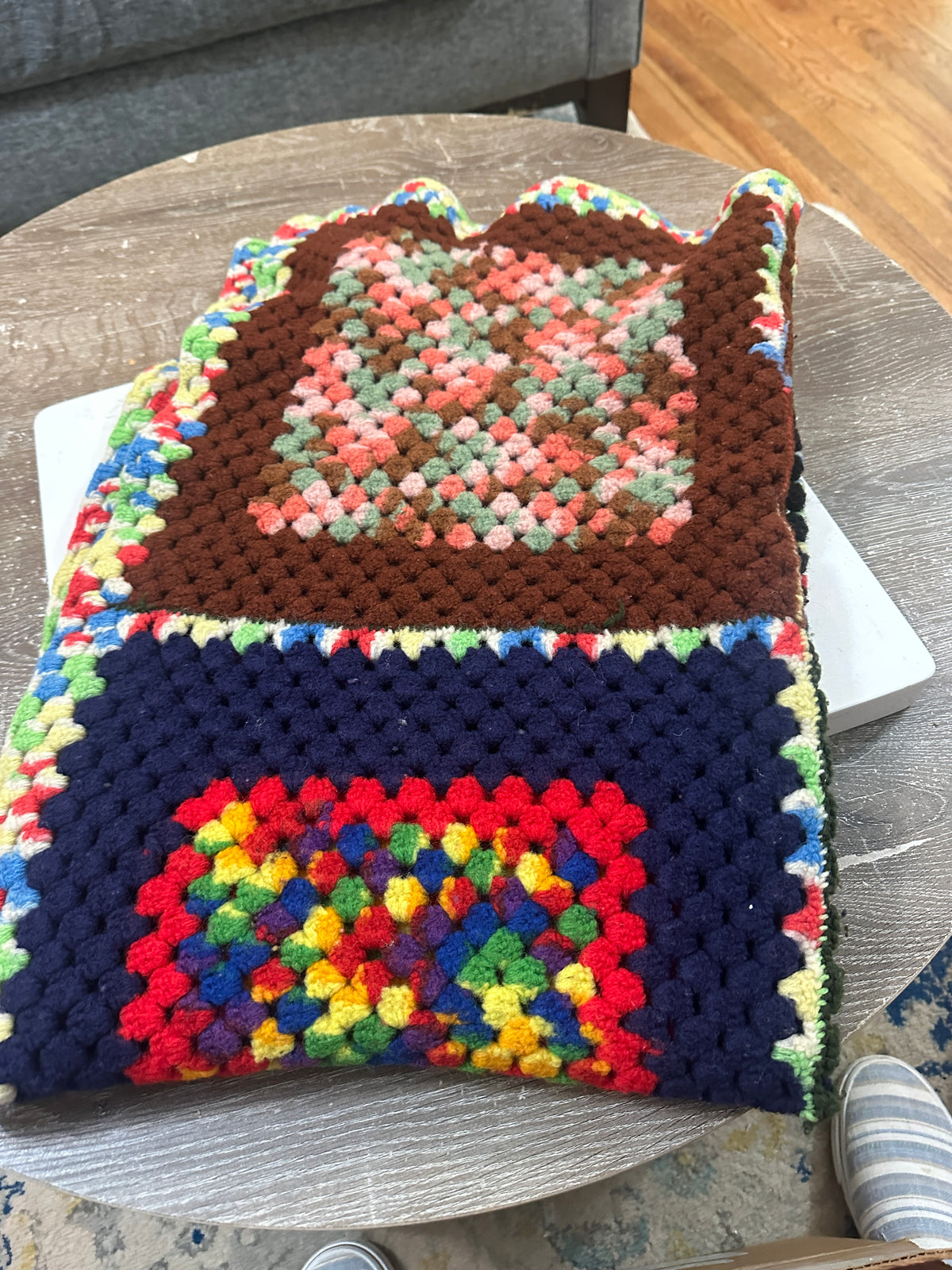 30x46 Vintage Crochet Granny Square Afghan | Colorful Handmade Throw Blanket | Retro 70s Style Crochet | Cottagecore Boho Blanket