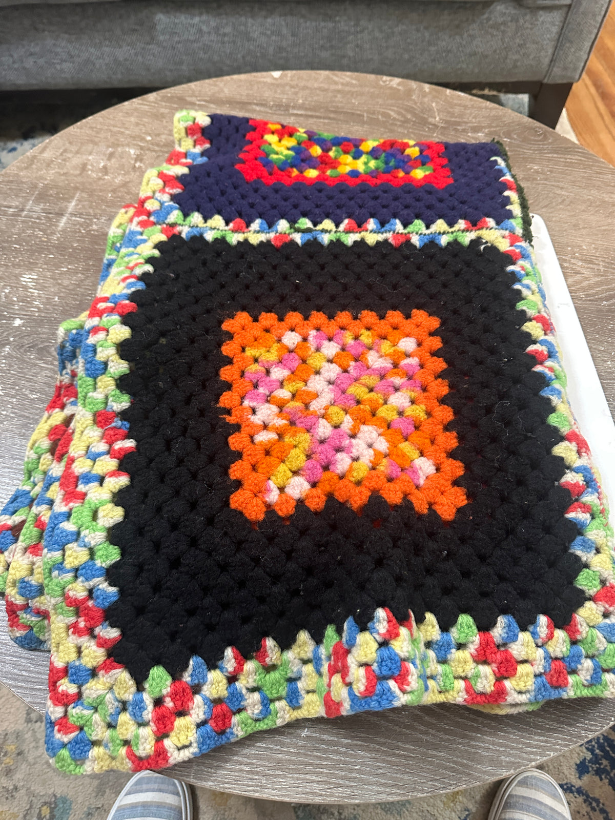 30x46 Vintage Crochet Granny Square Afghan | Colorful Handmade Throw Blanket | Retro 70s Style Crochet | Cottagecore Boho Blanket