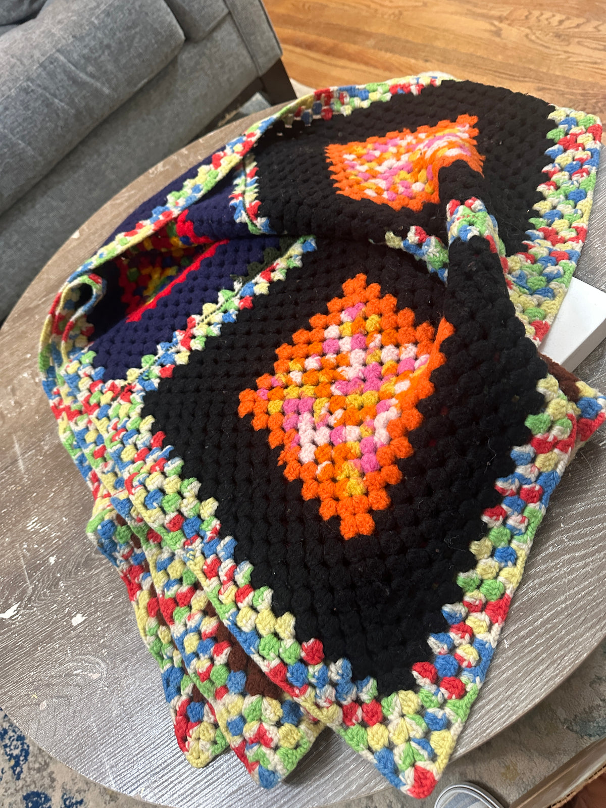 30x46 Vintage Crochet Granny Square Afghan | Colorful Handmade Throw Blanket | Retro 70s Style Crochet | Cottagecore Boho Blanket
