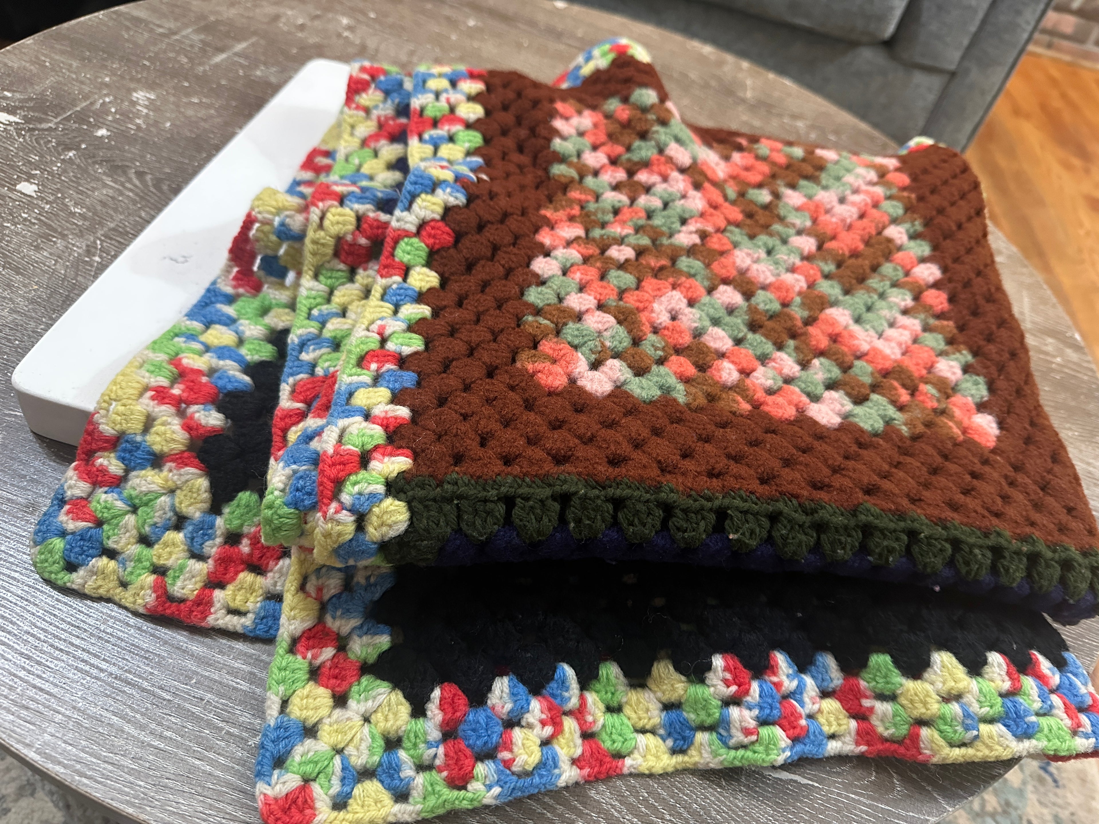 30x46 Vintage Crochet Granny Square Afghan | Colorful Handmade Throw Blanket | Retro 70s Style Crochet | Cottagecore Boho Blanket