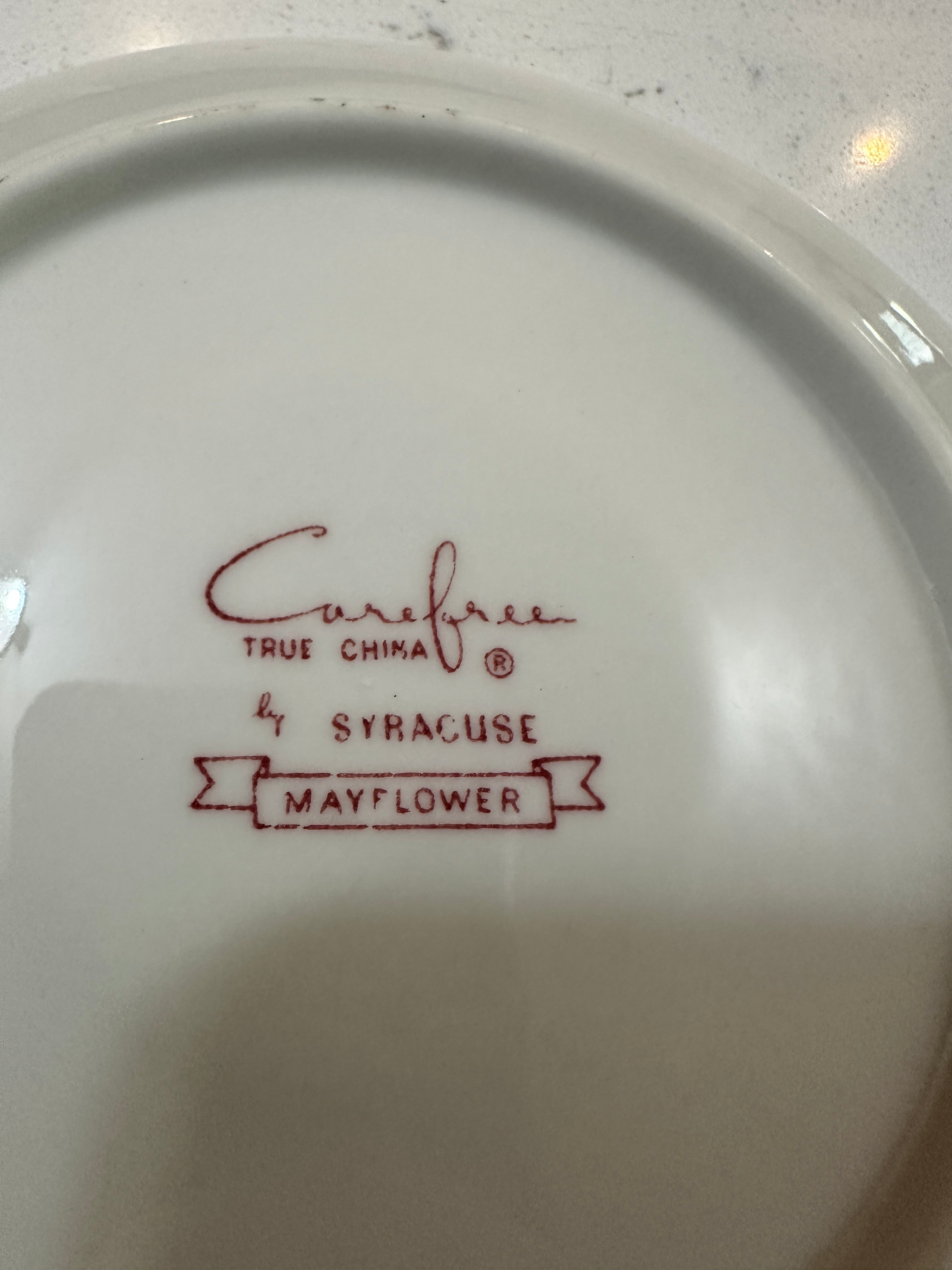 Vintage Syracuse China Mayflower Cup & Saucer | Red Floral Transferware | Carefree True China | 1960s Cottagecore Teacup