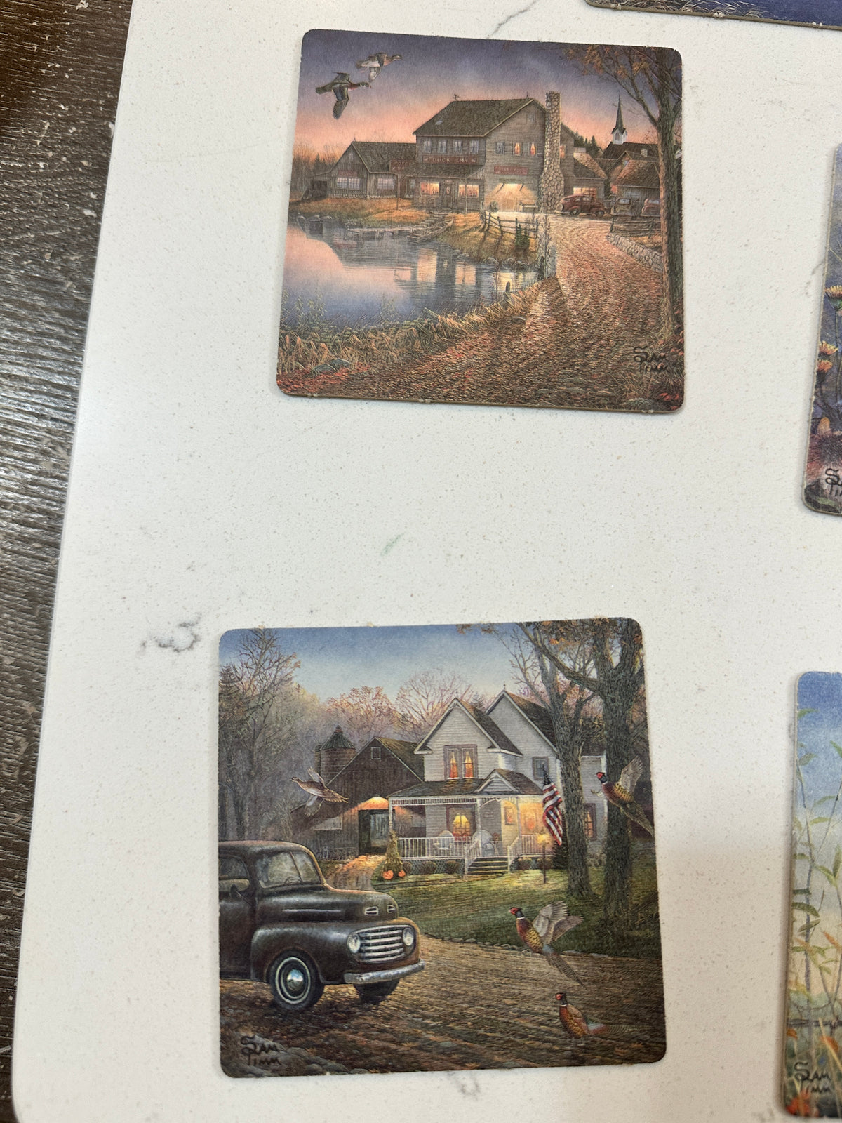 Vintage Sam Timm Boys Town Coasters Set of 8 | Bird Wildlife Cabin Art Coasters | Rustic Lodge Decor | Vintage Nature Collectible