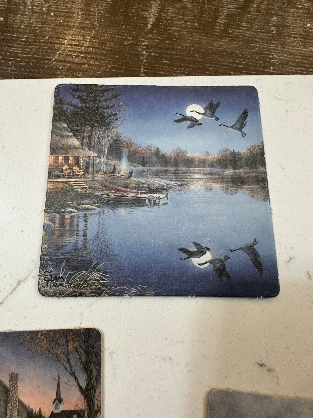 Vintage Sam Timm Boys Town Coasters Set of 8 | Bird Wildlife Cabin Art Coasters | Rustic Lodge Decor | Vintage Nature Collectible