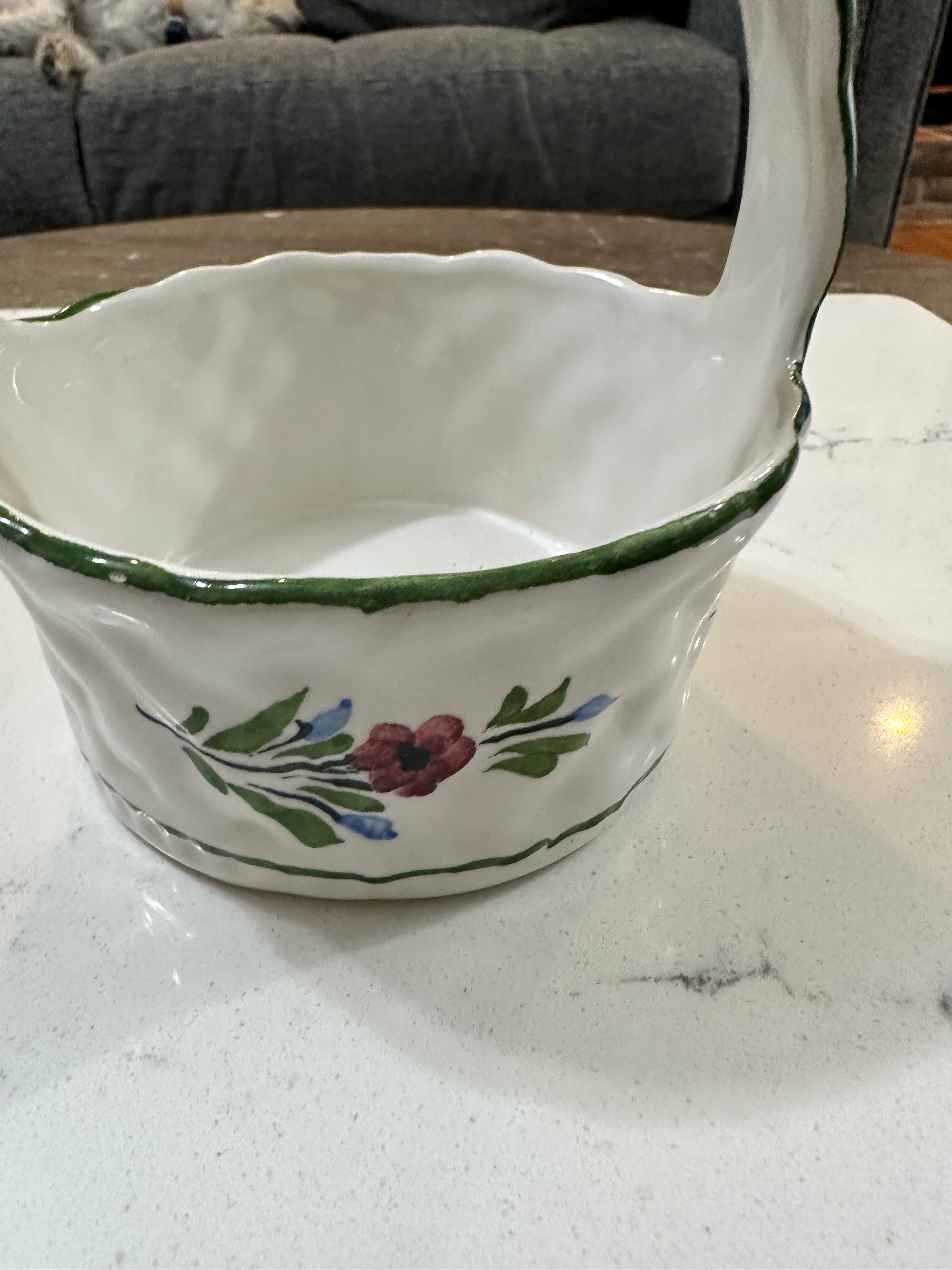 Vintage RC & CL Portugal Hand Painted Ceramic Basket | Floral Pottery Basket | Portuguese Folk Art | Cottagecore Decor | Signed Pottery