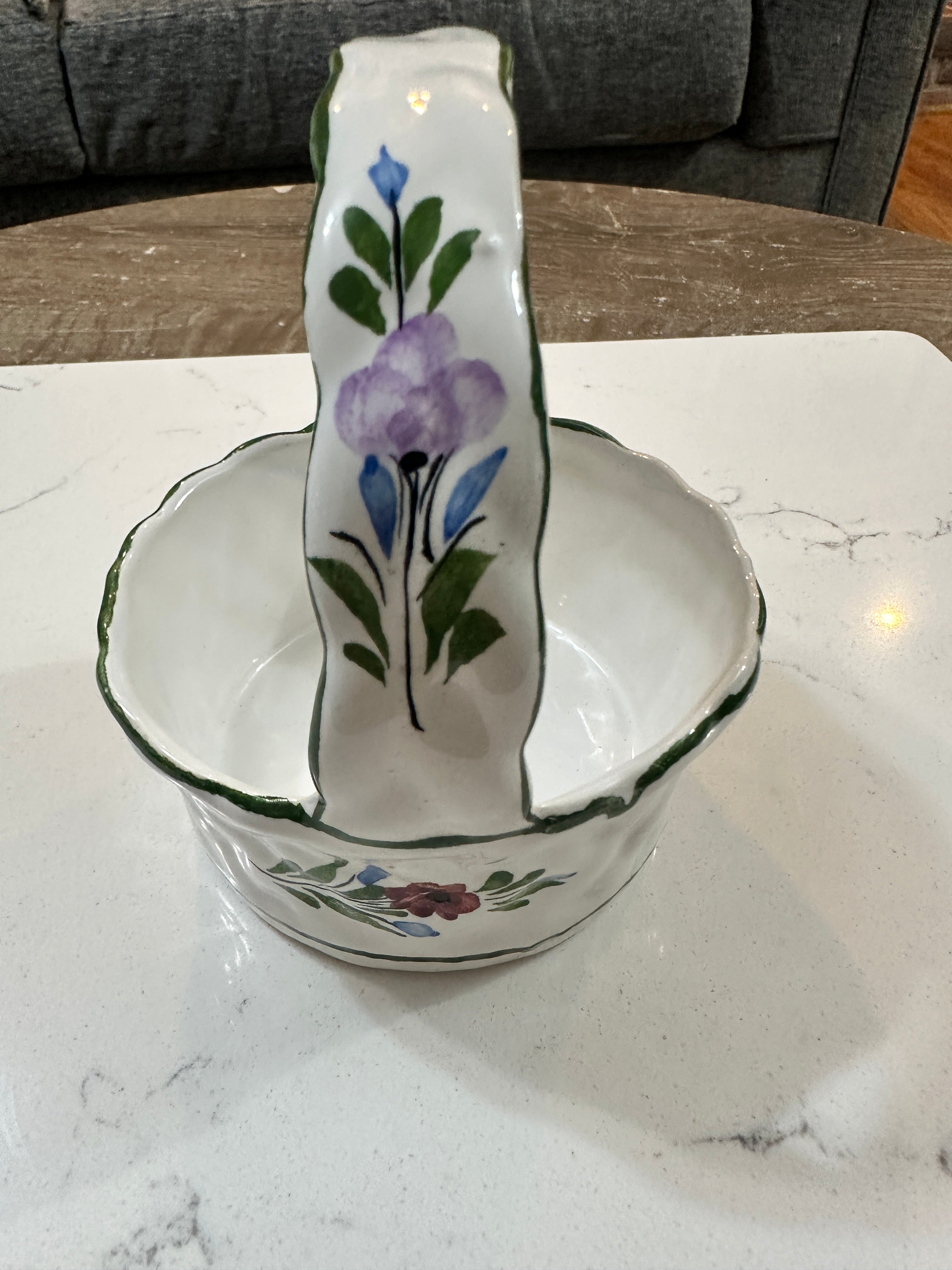 Vintage RC & CL Portugal Hand Painted Ceramic Basket | Floral Pottery Basket | Portuguese Folk Art | Cottagecore Decor | Signed Pottery