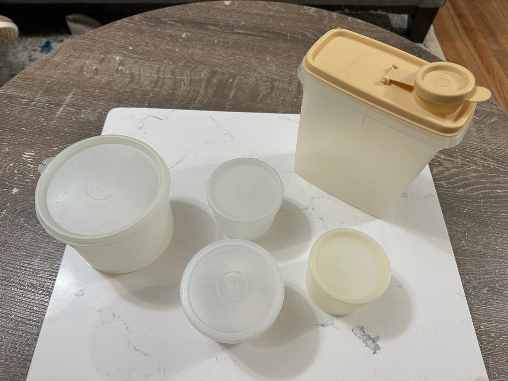 Vintage Tupperware Storage Container Lot | 1970s 1980s Cream Almond Canisters | Pantry Containers | Retro Kitchen Storage