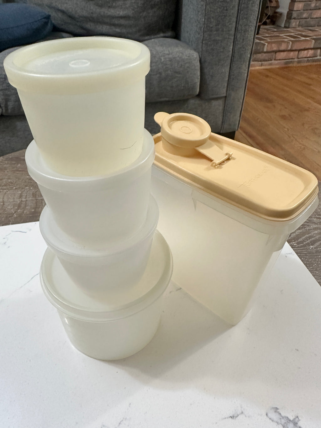 Vintage Tupperware Storage Container Lot | 1970s 1980s Cream Almond Canisters | Pantry Containers | Retro Kitchen Storage