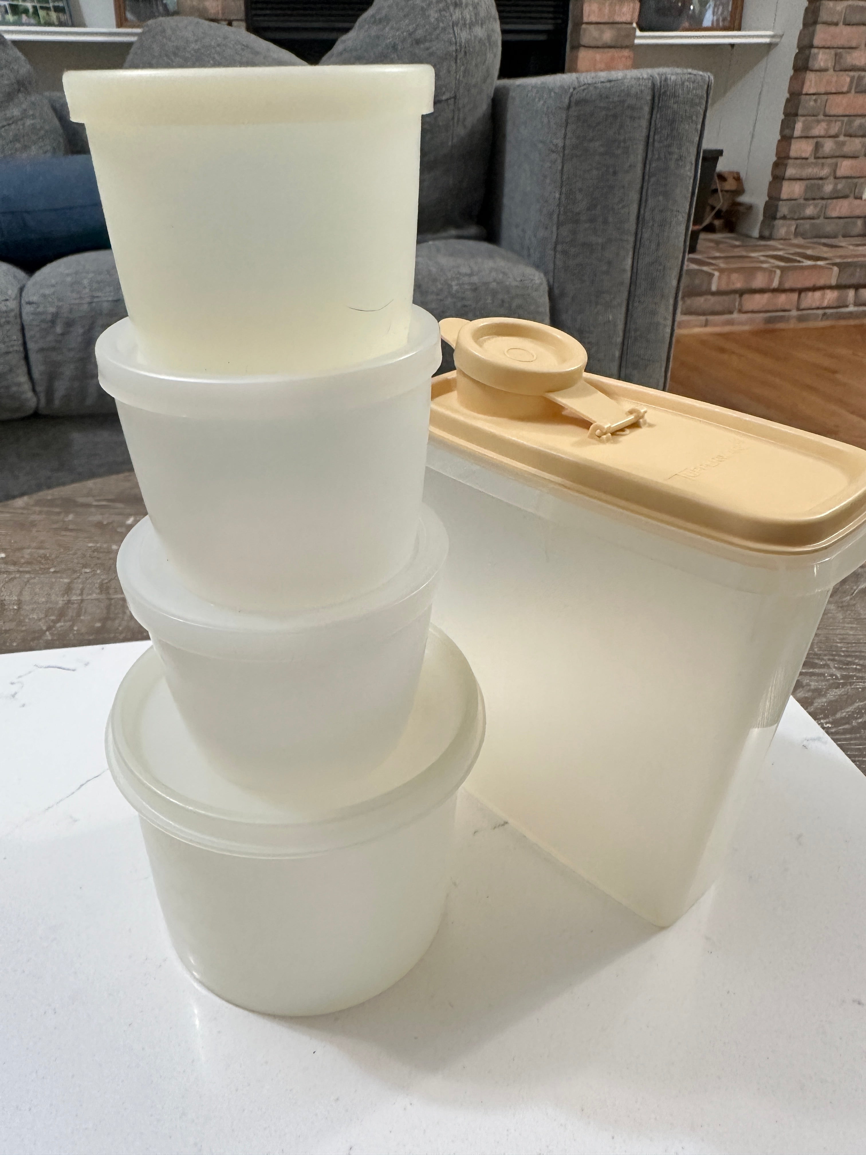 Vintage Tupperware Storage Container Lot | 1970s 1980s Cream Almond Canisters | Pantry Containers | Retro Kitchen Storage