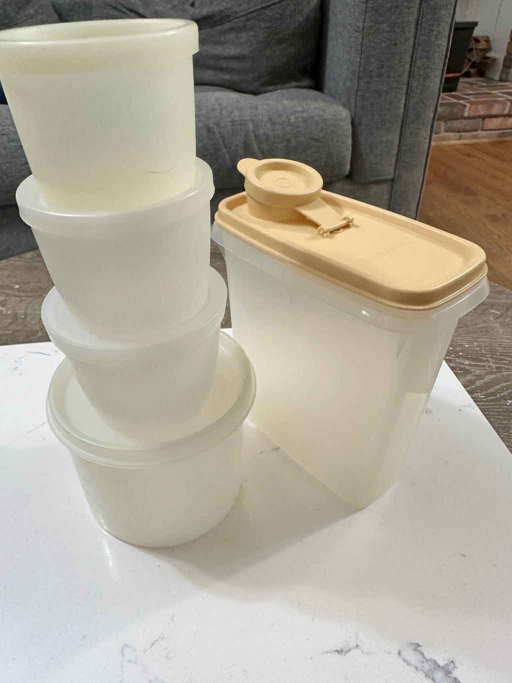 Vintage Tupperware Storage Container Lot | 1970s 1980s Cream Almond Canisters | Pantry Containers | Retro Kitchen Storage