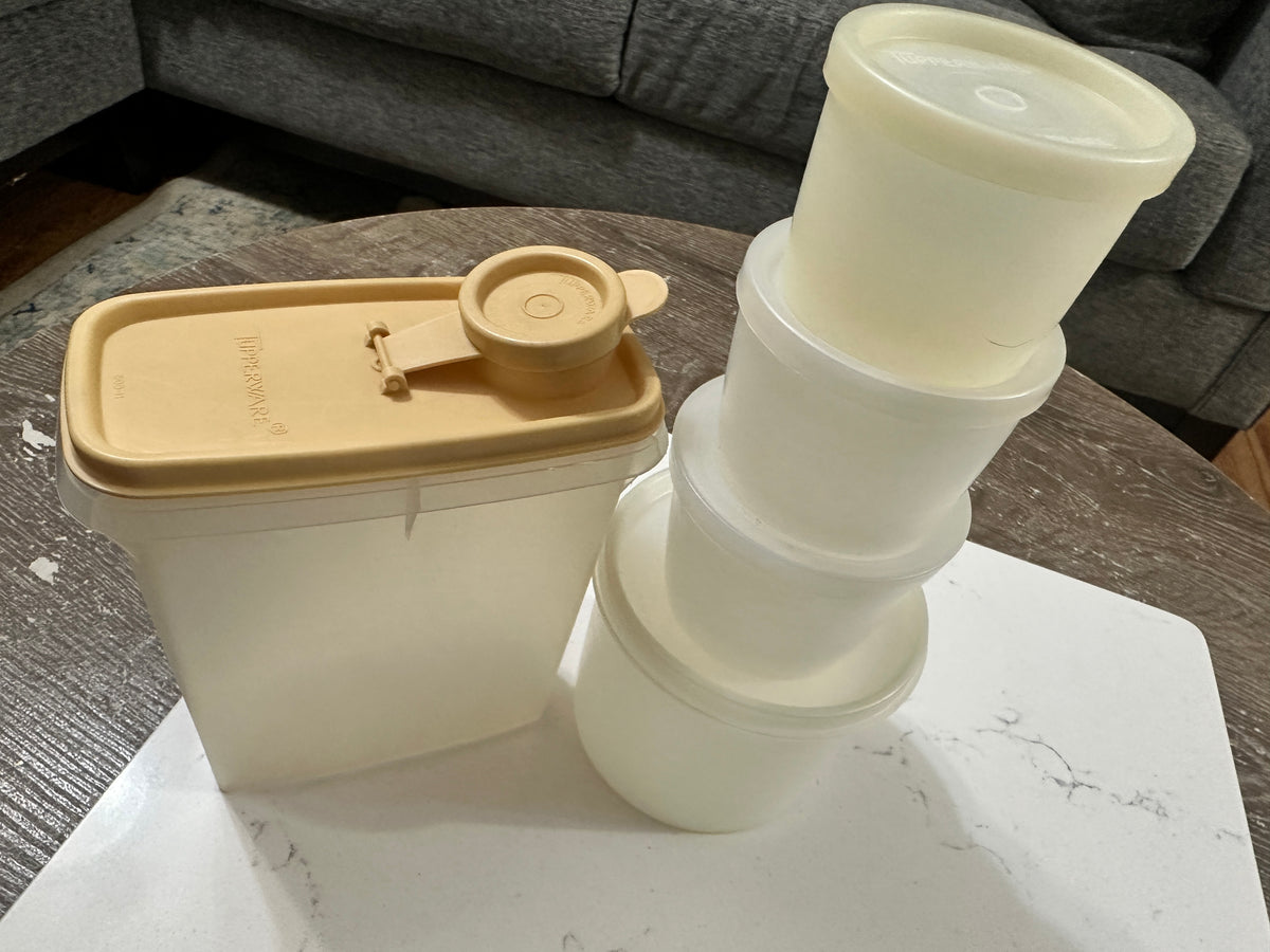 Vintage Tupperware Storage Container Lot | 1970s 1980s Cream Almond Canisters | Pantry Containers | Retro Kitchen Storage