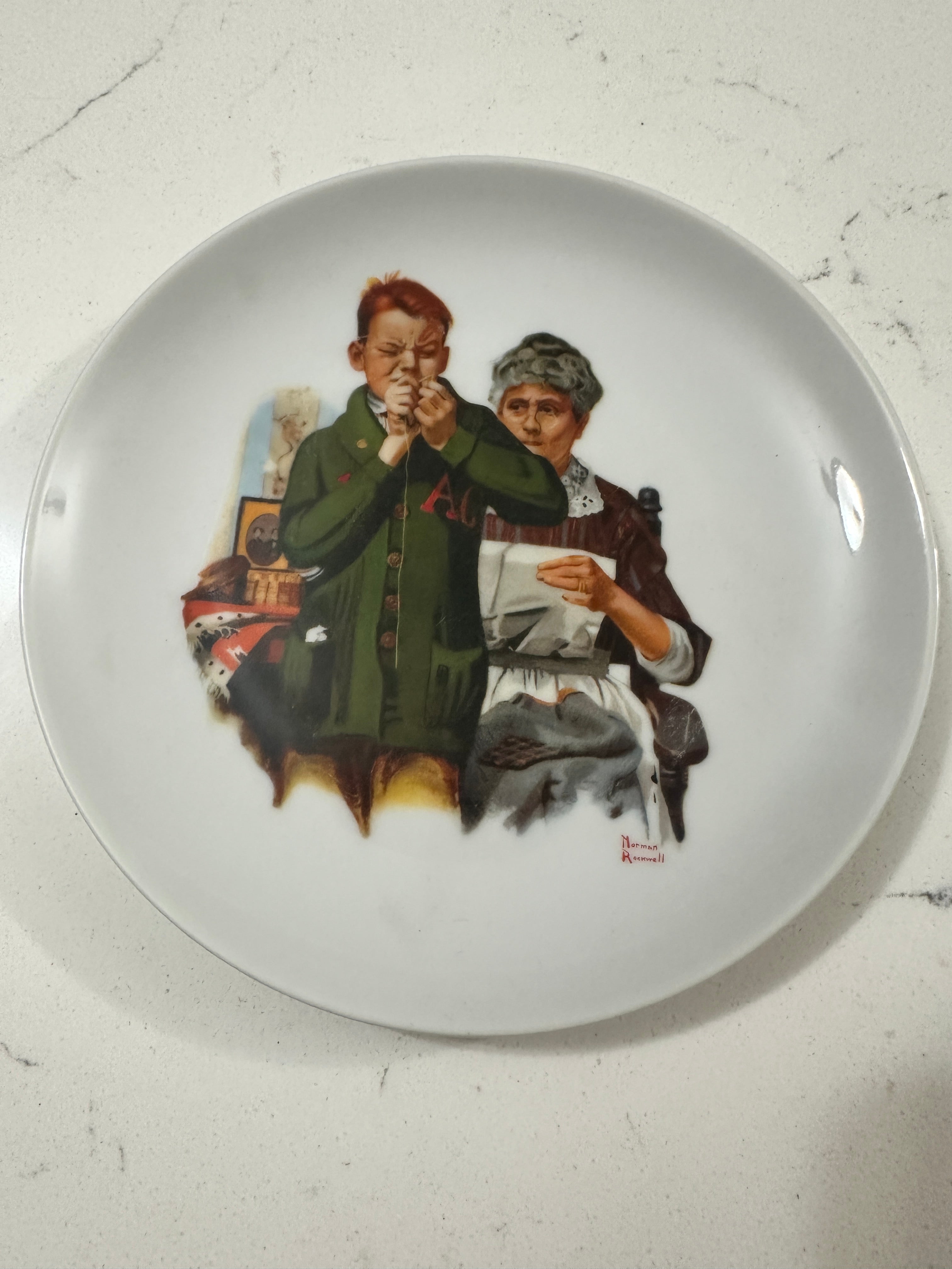 Vintage Norman Rockwell Helping Mother Sewing Plate | Made in Japan Decorative Wall Plate | Americana Collector Plate | 1980s Rockwell Art