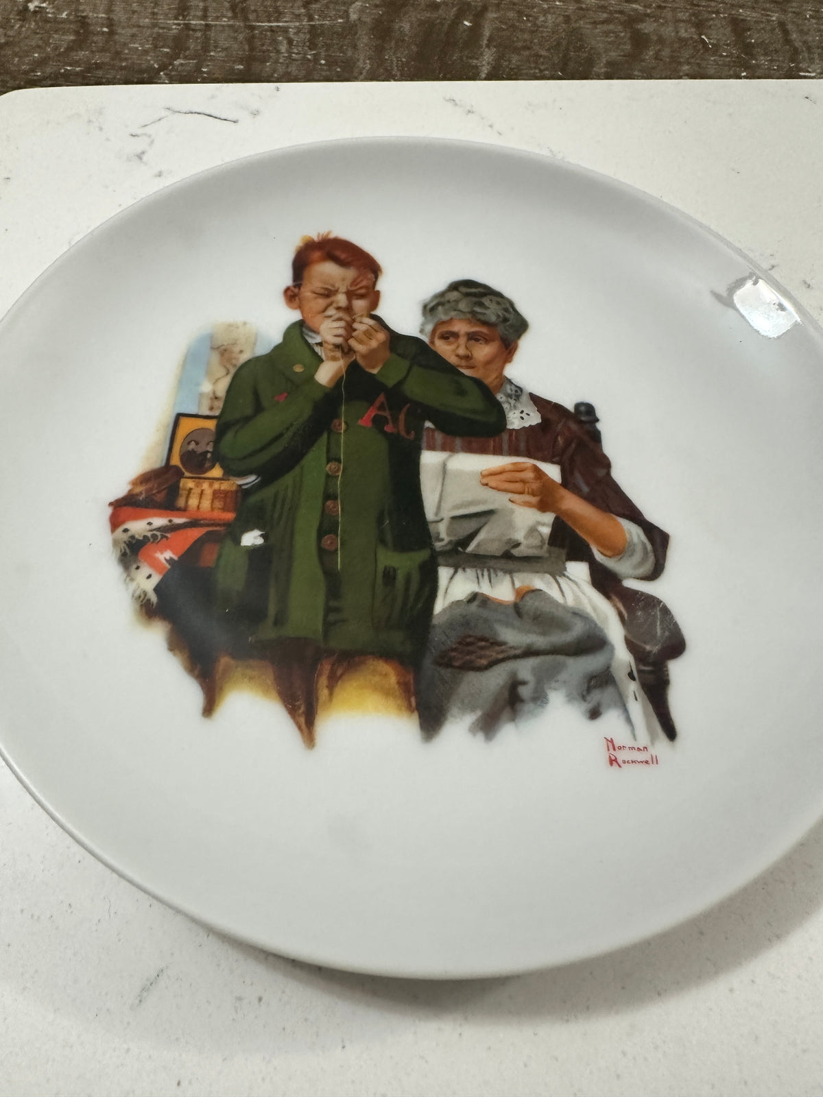 Vintage Norman Rockwell Helping Mother Sewing Plate | Made in Japan Decorative Wall Plate | Americana Collector Plate | 1980s Rockwell Art