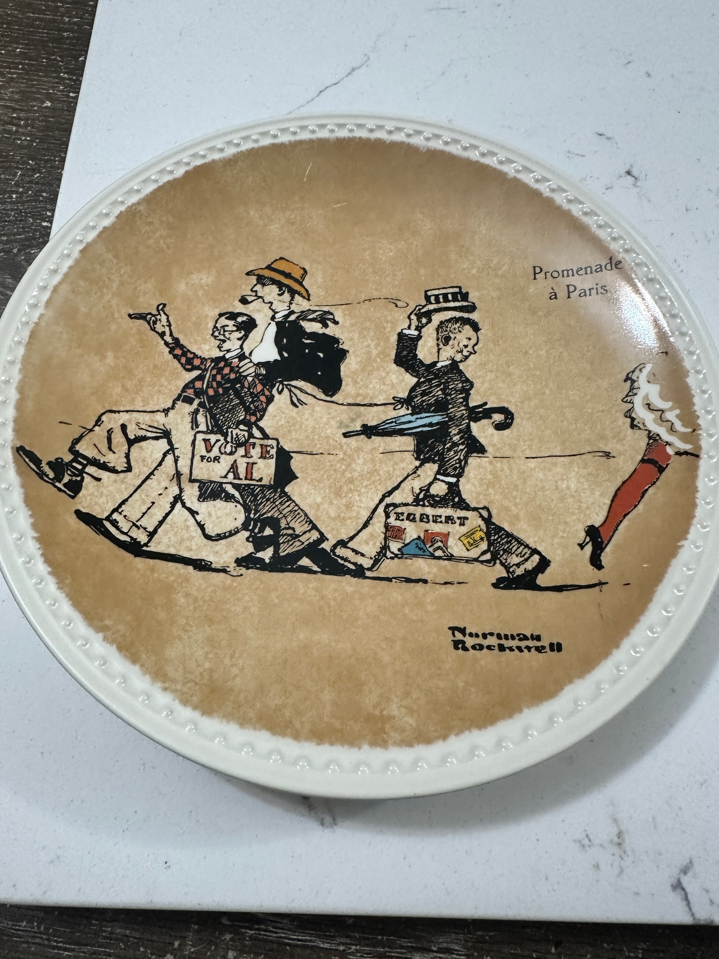 1982 Norman Rockwell Promenade à Paris Plate | Newell Pottery Rockwell on Tour | Limited Edition Collector Plate | Vintage Paris Decor