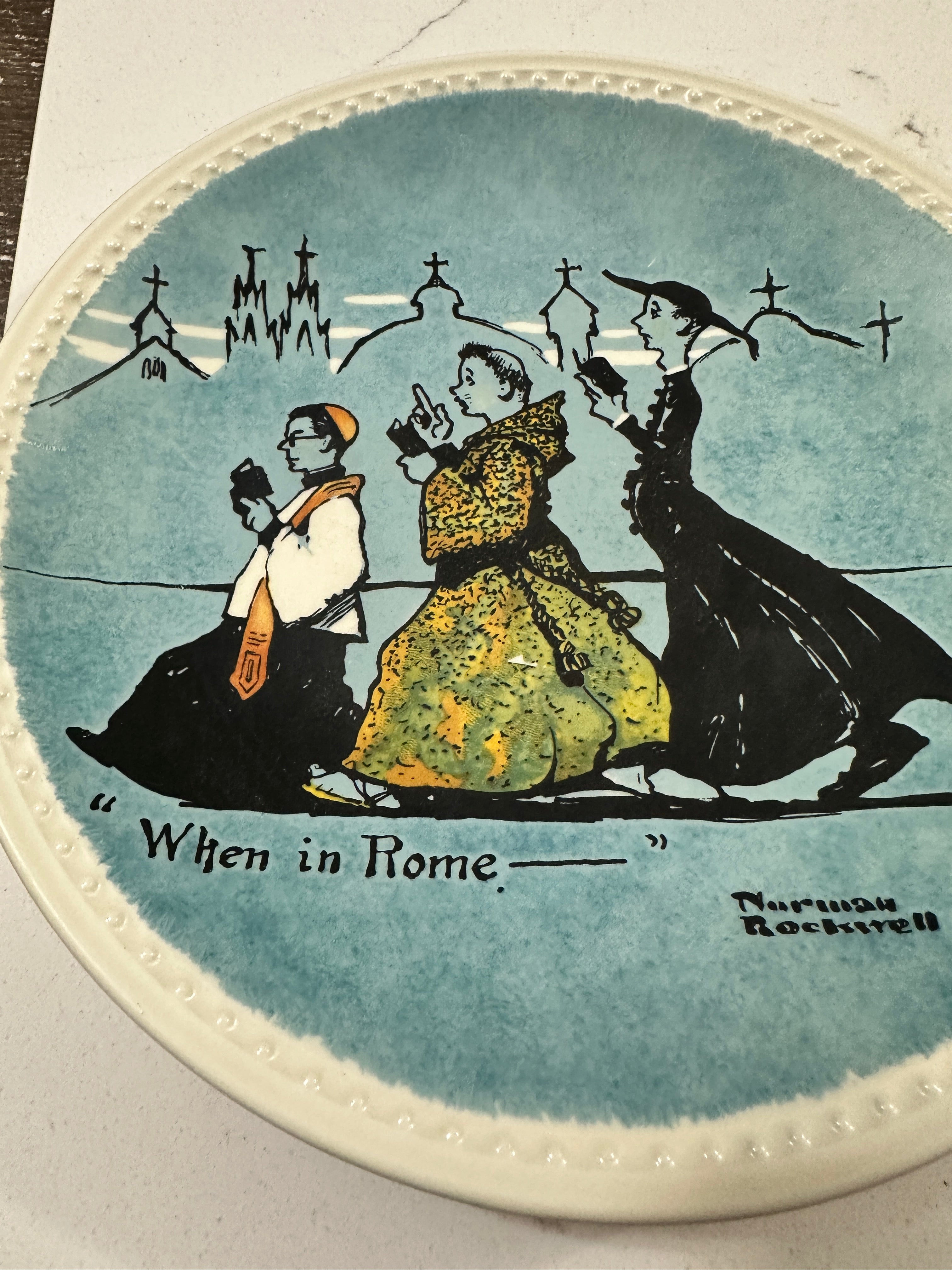 1982 Norman Rockwell When in Rome Plate | Rockwell on Tour Limited Edition | Newell Pottery Collector Plate | Vintage Rome Travel Decor