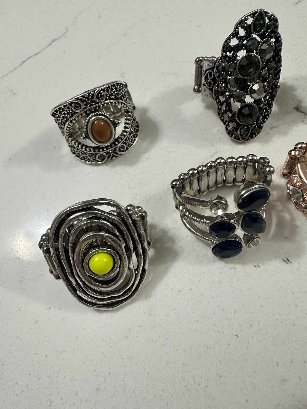 Lot of 10 Paparazzi Statement Rings | Rhinestone Cocktail Rings | Stretch Fashion Rings | Silver Tone Boho Jewelry Bundle