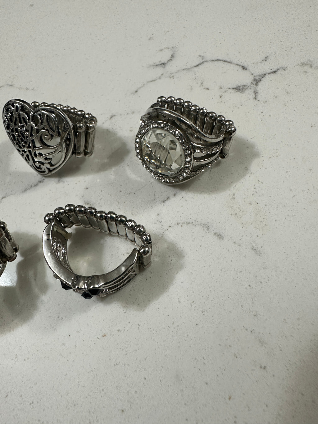 Lot of 10 Paparazzi Statement Rings | Rhinestone Cocktail Rings | Stretch Fashion Rings | Silver Tone Boho Jewelry Bundle