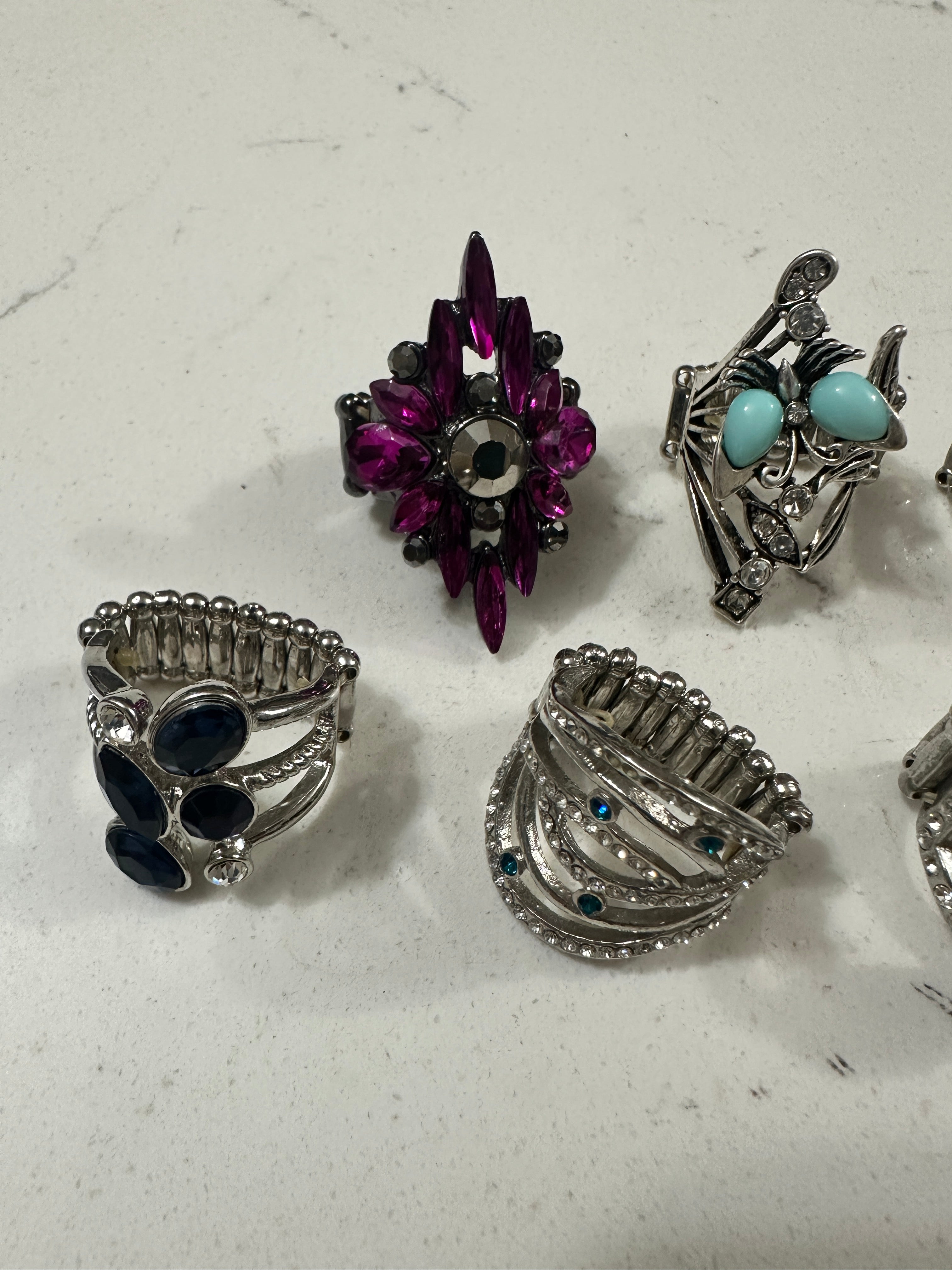 Lot of 10 Paparazzi Statement Rings | Rhinestone Stretch Rings | Colorful Cocktail Rings | Silver Tone Fashion Jewelry Bundle