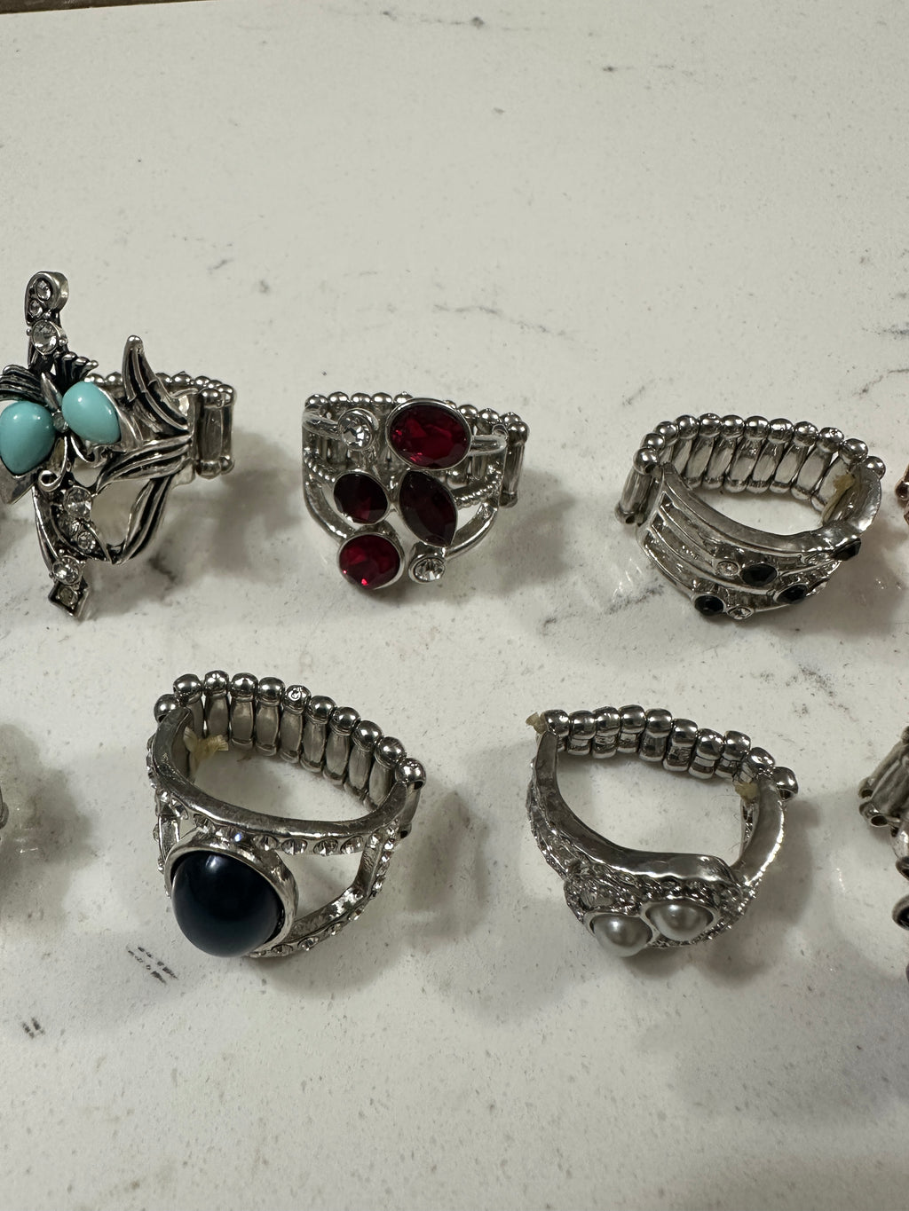 Lot of 10 Paparazzi Statement Rings | Rhinestone Stretch Rings | Colorful Cocktail Rings | Silver Tone Fashion Jewelry Bundle
