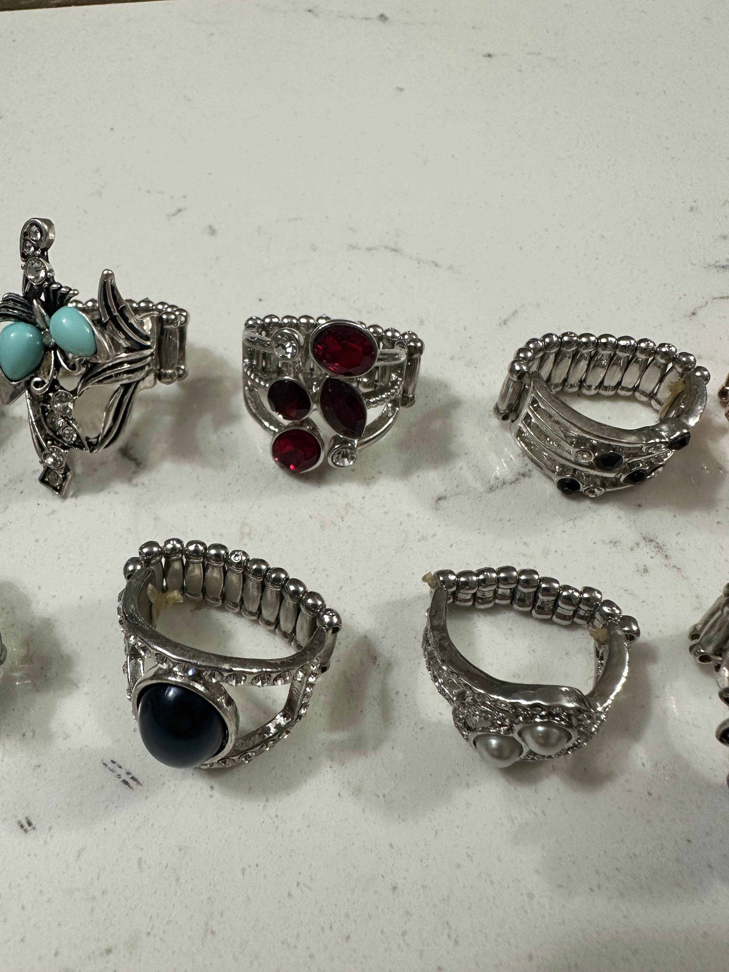 Lot of 10 Paparazzi Statement Rings | Rhinestone Stretch Rings | Colorful Cocktail Rings | Silver Tone Fashion Jewelry Bundle