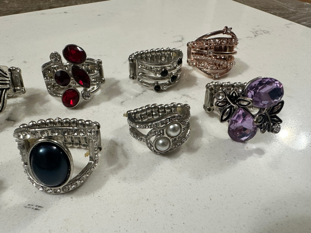 Lot of 10 Paparazzi Statement Rings | Rhinestone Stretch Rings | Colorful Cocktail Rings | Silver Tone Fashion Jewelry Bundle
