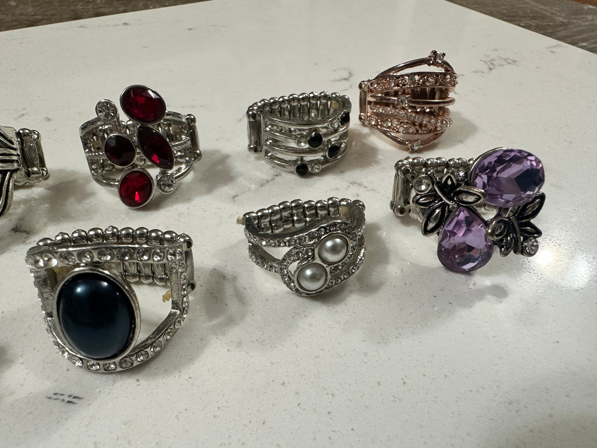 Lot of 10 Paparazzi Statement Rings | Rhinestone Stretch Rings | Colorful Cocktail Rings | Silver Tone Fashion Jewelry Bundle