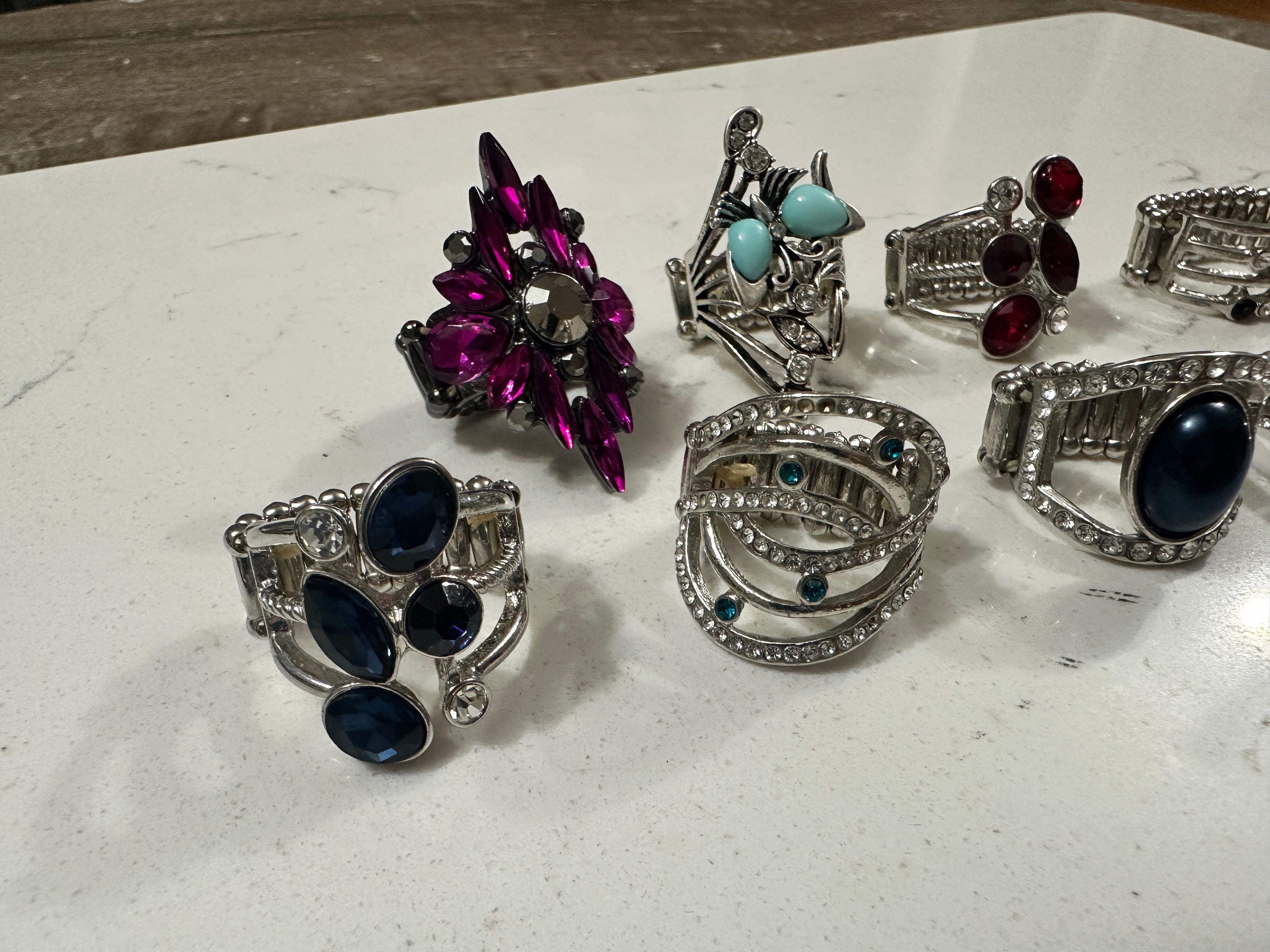 Lot of 10 Paparazzi Statement Rings | Rhinestone Stretch Rings | Colorful Cocktail Rings | Silver Tone Fashion Jewelry Bundle