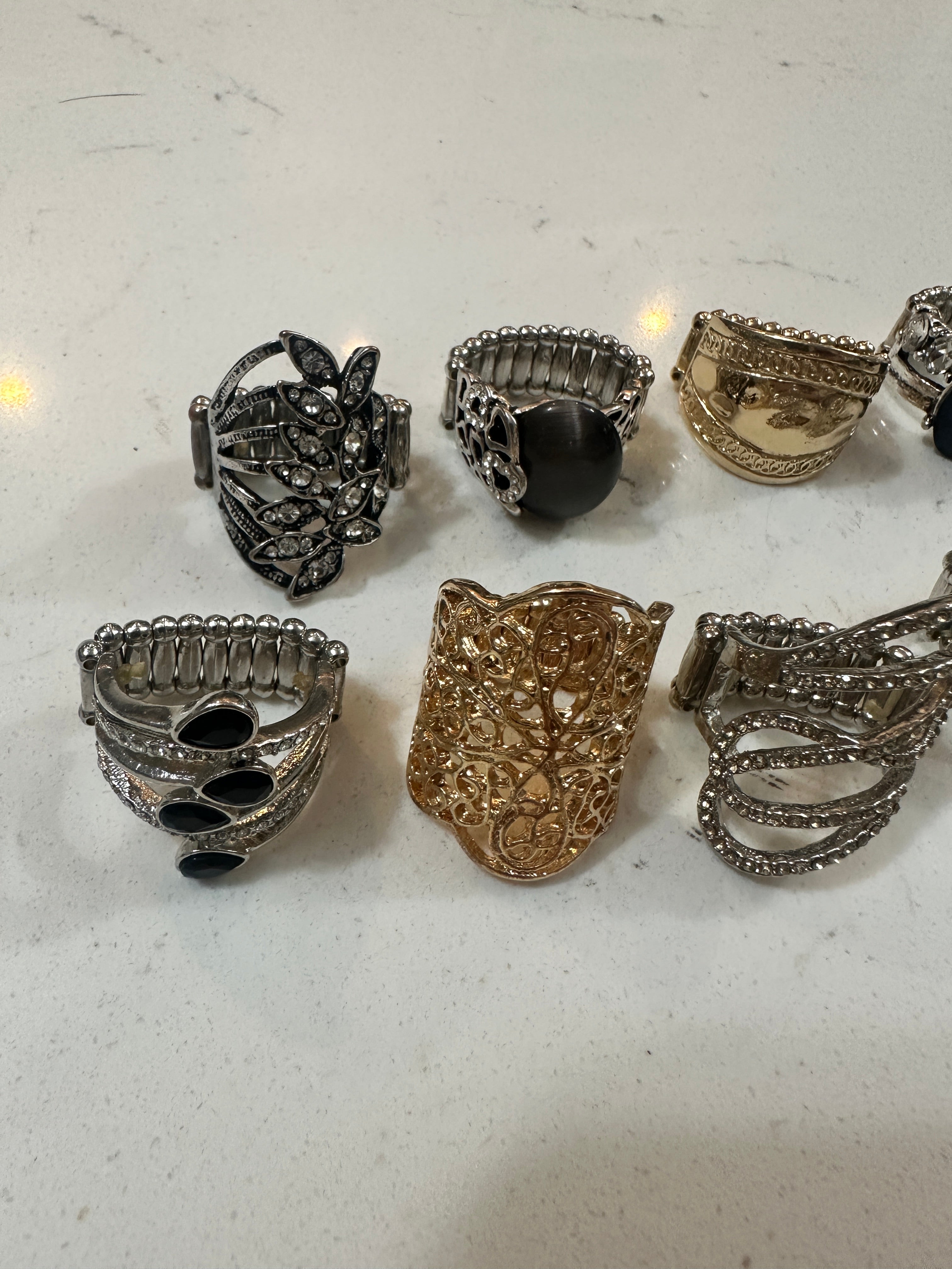Lot of 10 Paparazzi Statement Rings | Stretch Cocktail Rings | Rhinestone Fashion Rings | Gold Silver Tone Jewelry Bundle