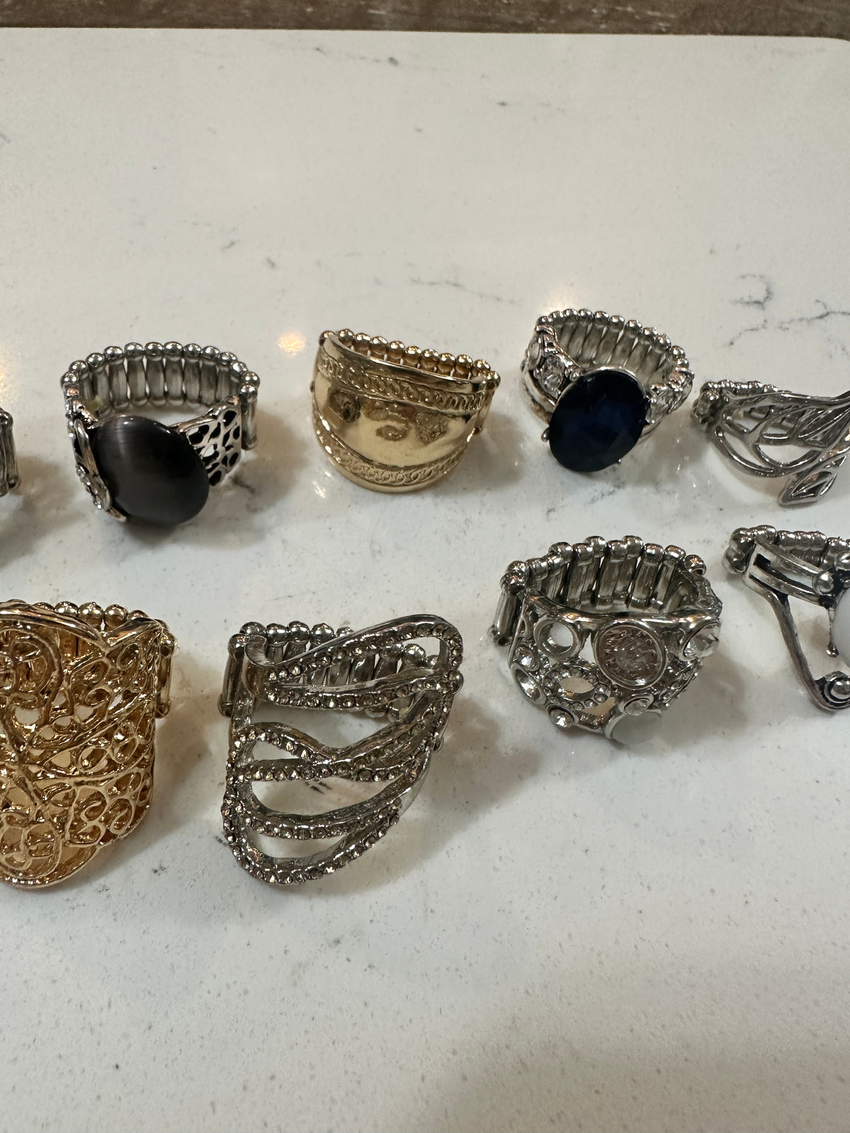 Lot of 10 Paparazzi Statement Rings | Stretch Cocktail Rings | Rhinestone Fashion Rings | Gold Silver Tone Jewelry Bundle
