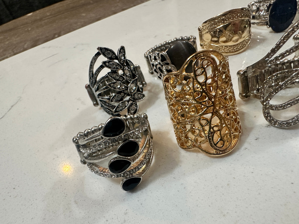 Lot of 10 Paparazzi Statement Rings | Stretch Cocktail Rings | Rhinestone Fashion Rings | Gold Silver Tone Jewelry Bundle