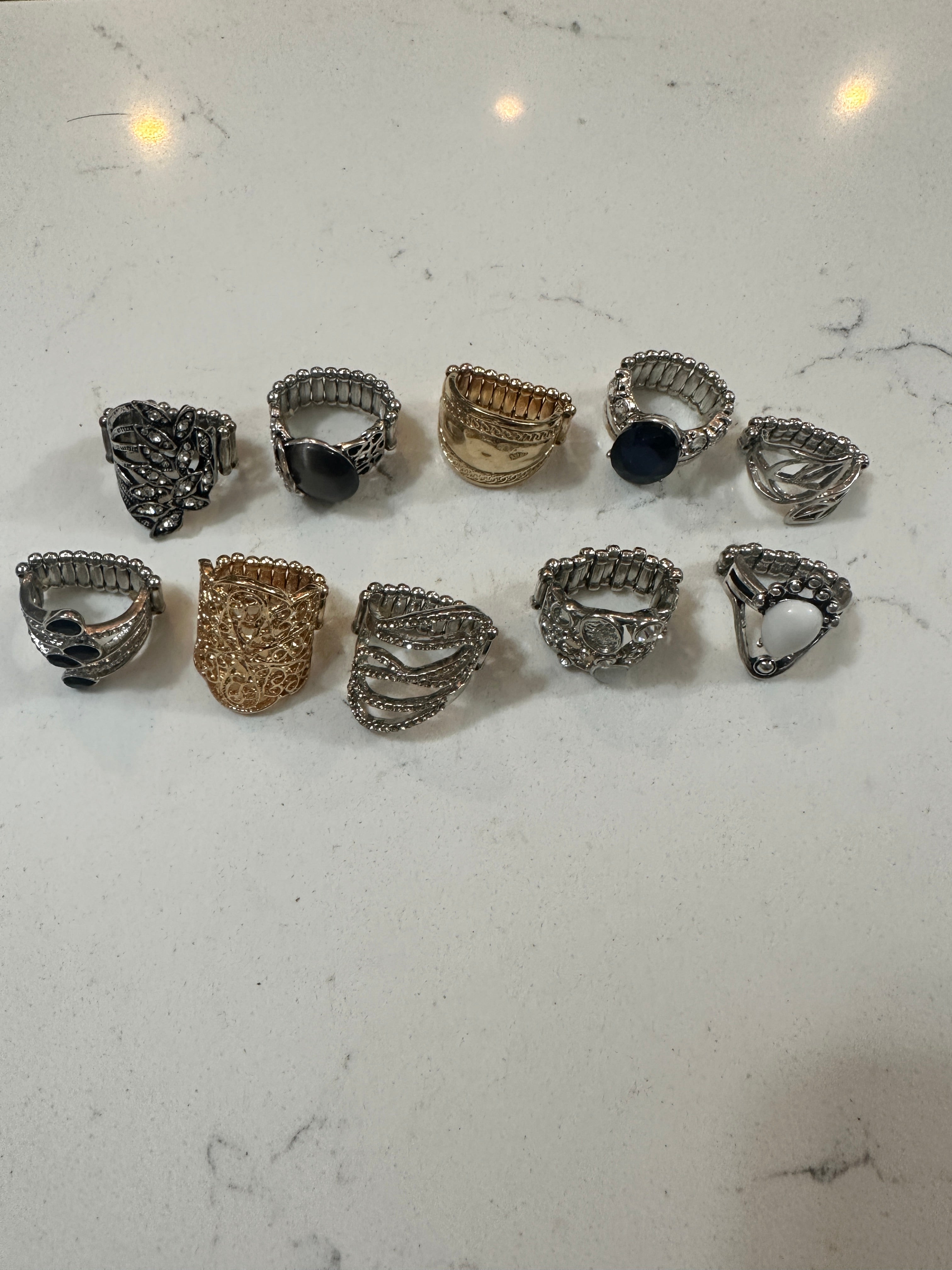 Lot of 10 Paparazzi Statement Rings | Stretch Cocktail Rings | Rhinestone Fashion Rings | Gold Silver Tone Jewelry Bundle