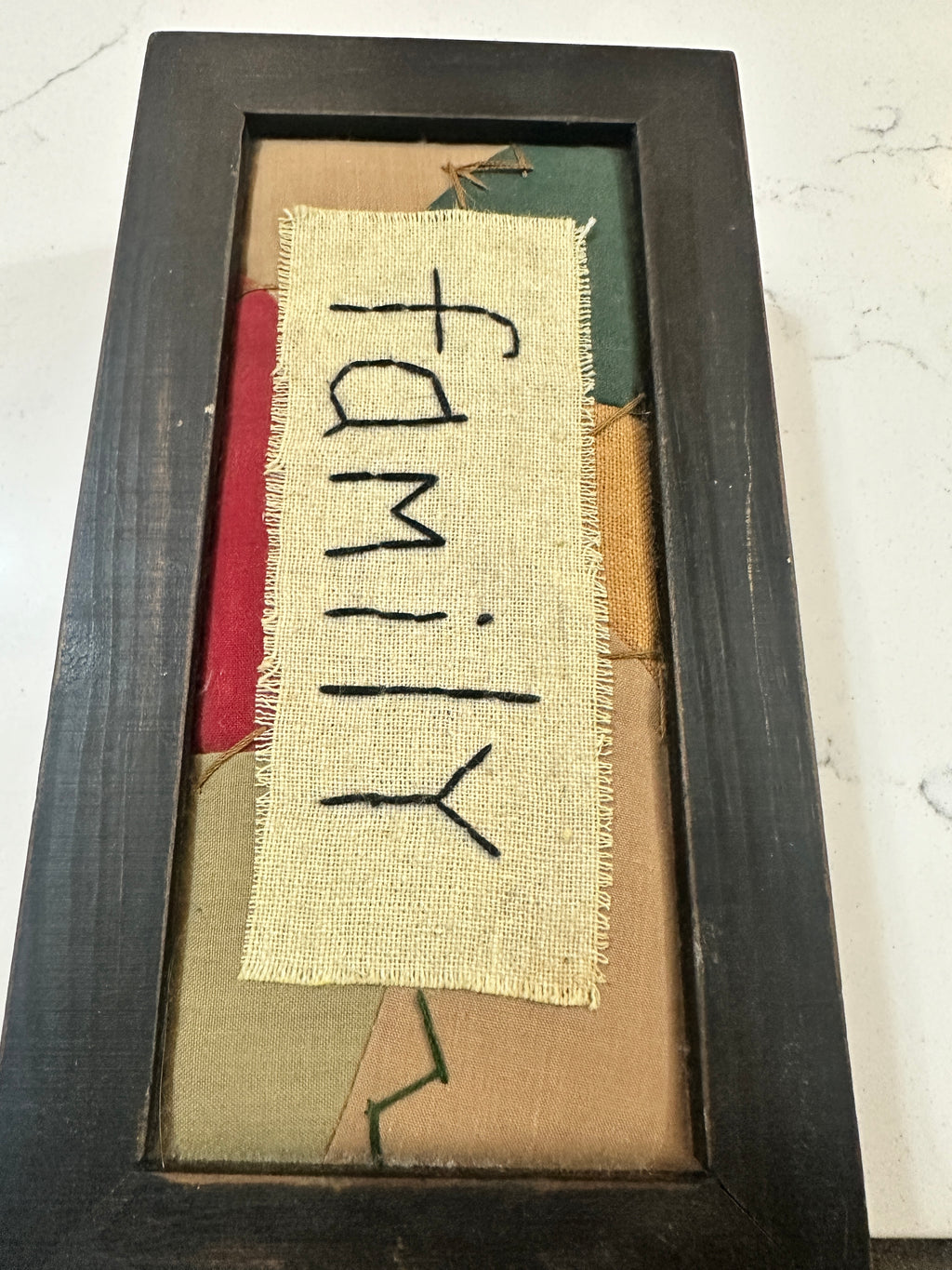Primitive Family Keepsake Box | Rustic Wood Shadowbox Lid | Hand Stitched Fabric Folk Art | Farmhouse Memory Box