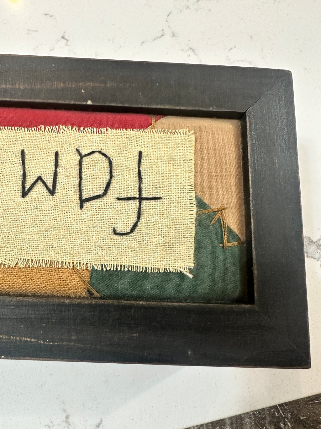 Primitive Family Keepsake Box | Rustic Wood Shadowbox Lid | Hand Stitched Fabric Folk Art | Farmhouse Memory Box