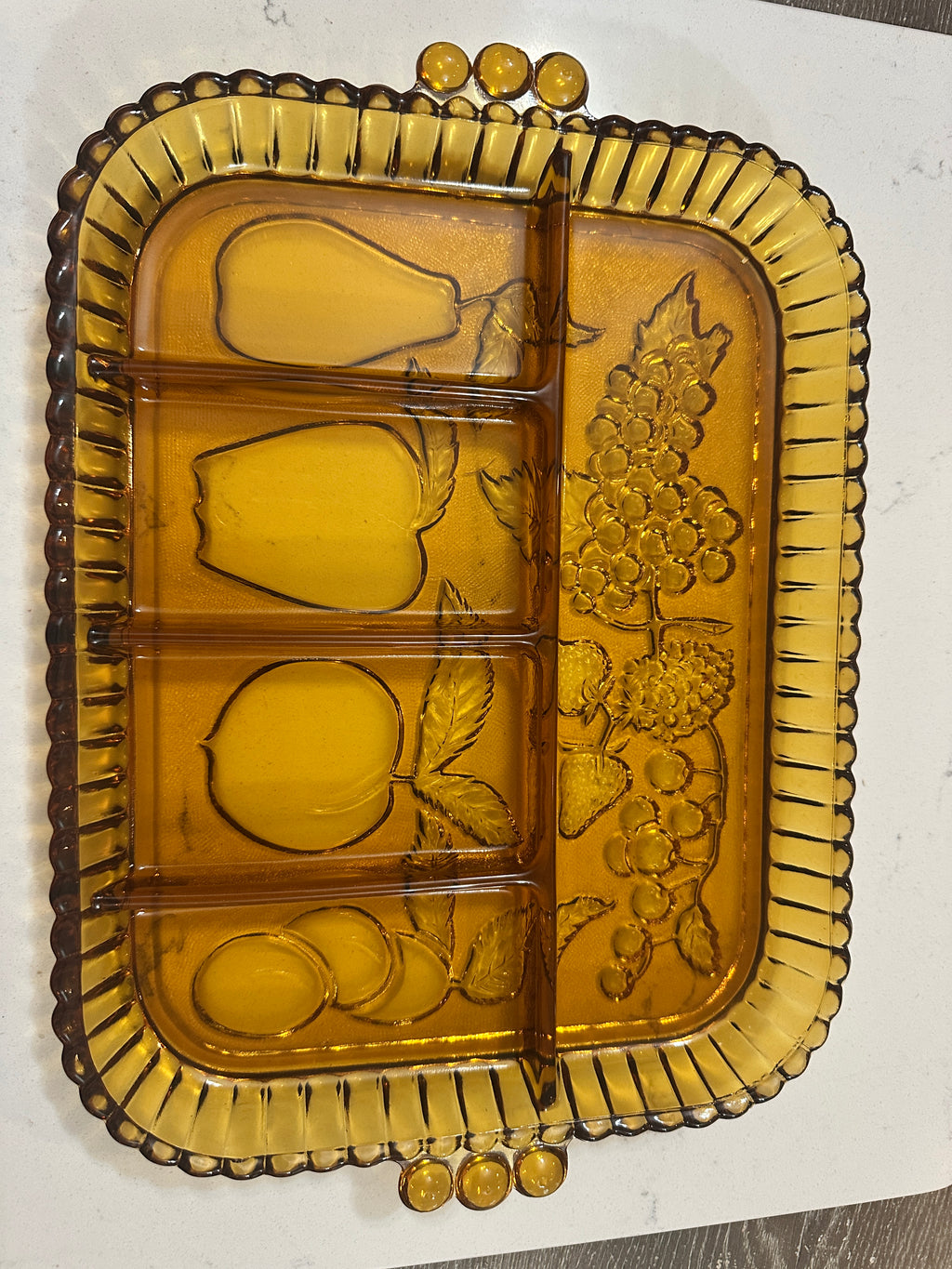 Vintage Indiana Glass Golden Amber 5 Part Relish Tray #0852 | 1970s Divided Fruit Serving Dish | Original Box | MCM Amber Glass