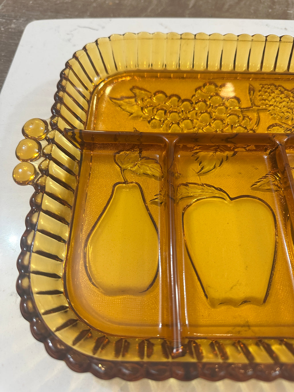 Vintage Indiana Glass Golden Amber 5 Part Relish Tray #0852 | 1970s Divided Fruit Serving Dish | Original Box | MCM Amber Glass