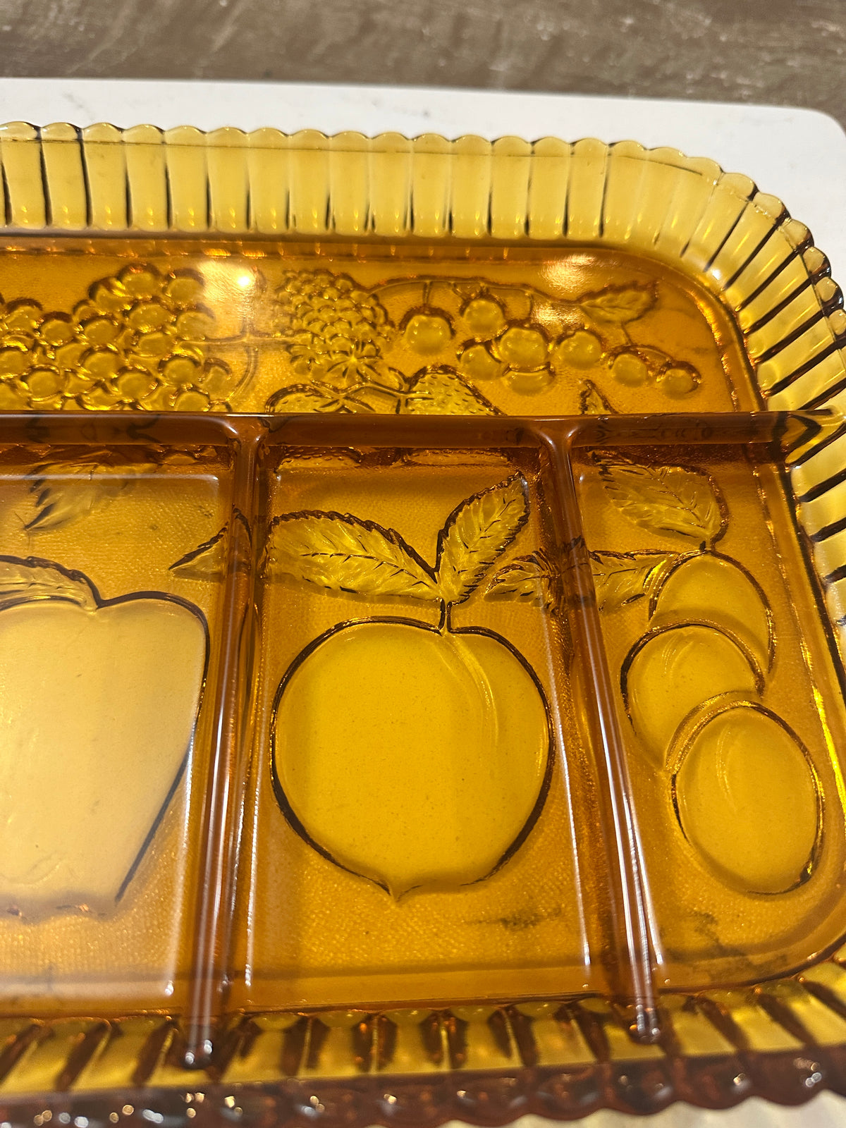 Vintage Indiana Glass Golden Amber 5 Part Relish Tray #0852 | 1970s Divided Fruit Serving Dish | Original Box | MCM Amber Glass