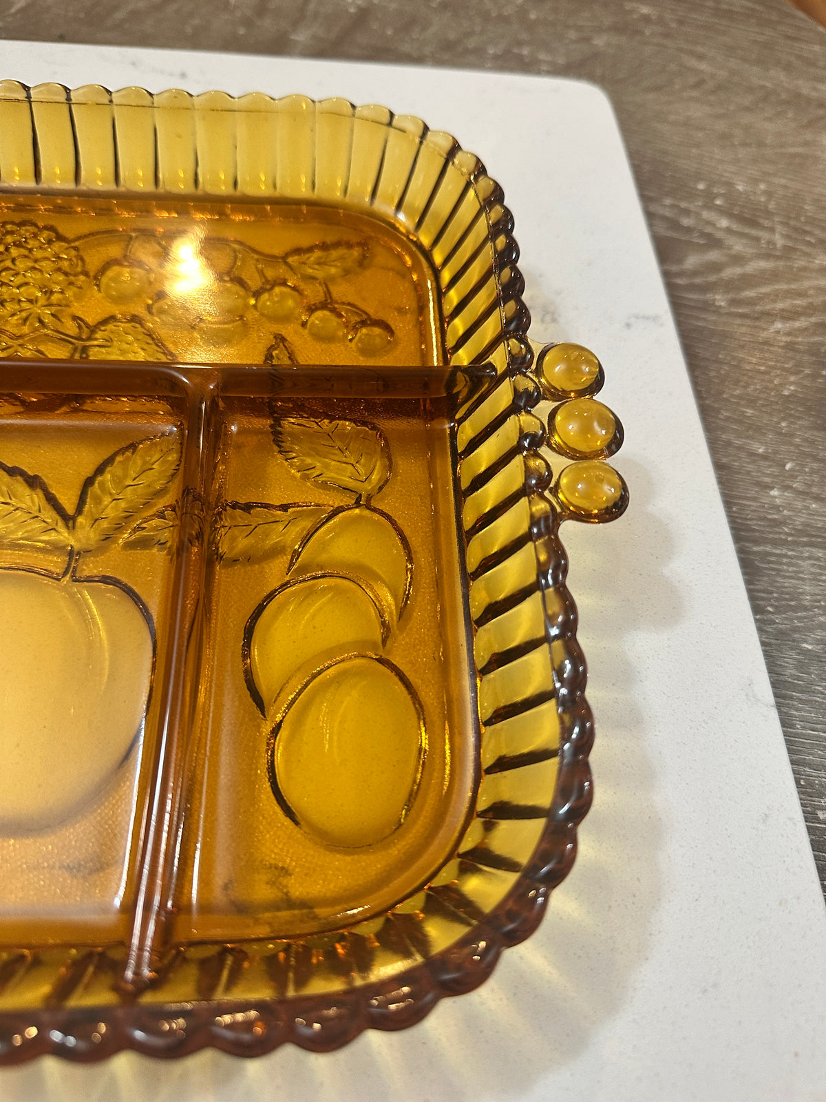 Vintage Indiana Glass Golden Amber 5 Part Relish Tray #0852 | 1970s Divided Fruit Serving Dish | Original Box | MCM Amber Glass