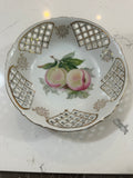 Vintage UCAGCO China Fruit Bowl | Made in Japan Peach Bowl | Gold Lattice Porcelain Compote | Mid Century Japanese Porcelain