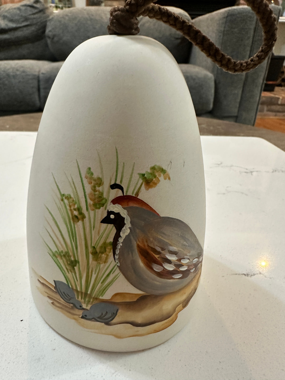 Vintage Sandstone Creations Quail Bell | Hand Painted Arizona Pottery Bell | Tempe AZ Southwestern Bird Decor | 1970s 1980s