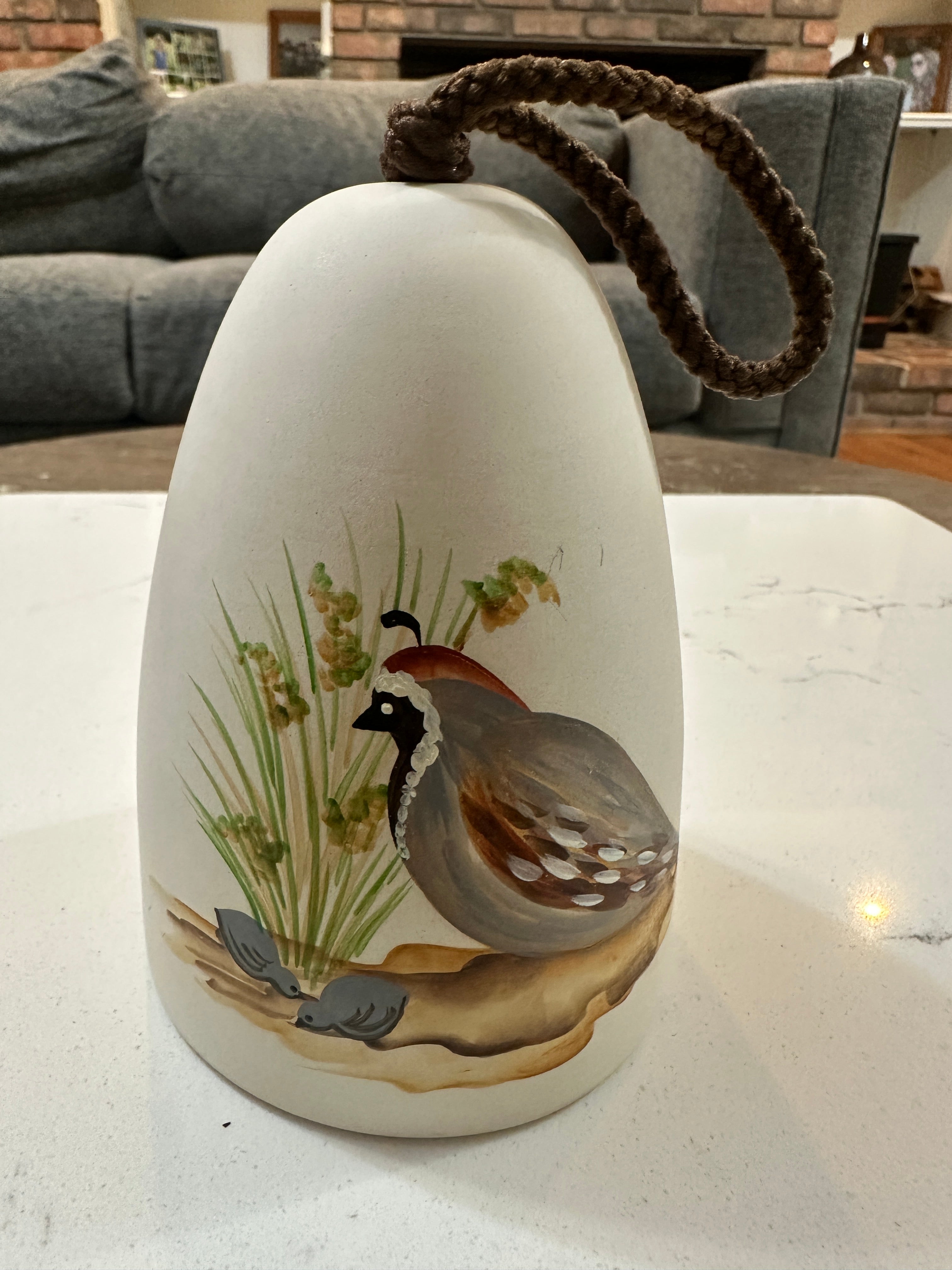 Vintage Sandstone Creations Quail Bell | Hand Painted Arizona Pottery Bell | Tempe AZ Southwestern Bird Decor | 1970s 1980s