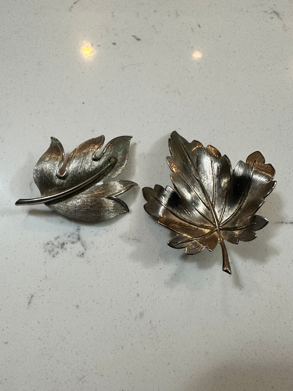 Vintage Silver Tone Leaf Brooch Set of 2 | Maple Leaf Pins | Botanical Costume Jewelry | Fall Autumn Nature Jewelry