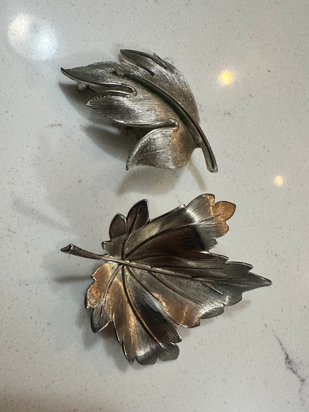 Vintage Silver Tone Leaf Brooch Set of 2 | Maple Leaf Pins | Botanical Costume Jewelry | Fall Autumn Nature Jewelry