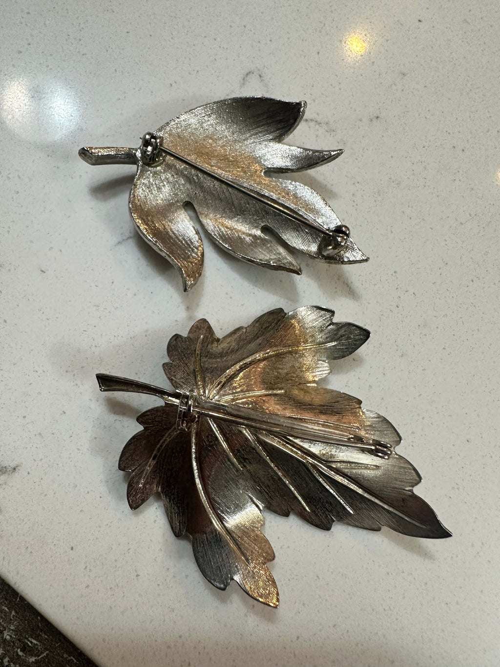 Vintage Silver Tone Leaf Brooch Set of 2 | Maple Leaf Pins | Botanical Costume Jewelry | Fall Autumn Nature Jewelry
